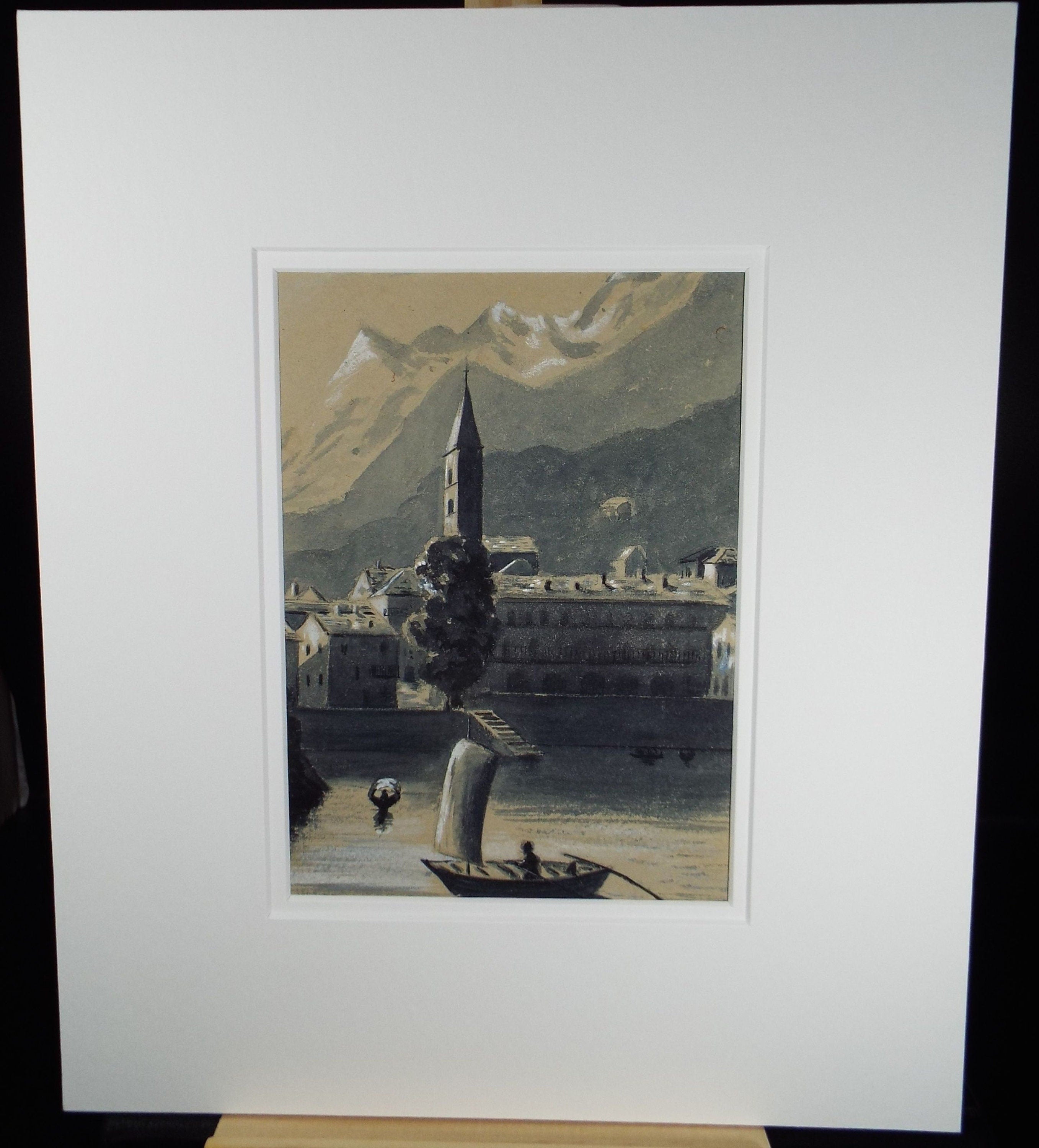 Original Watercolour, 'Salzberg', Mid 19th Century, Unknown Artist.