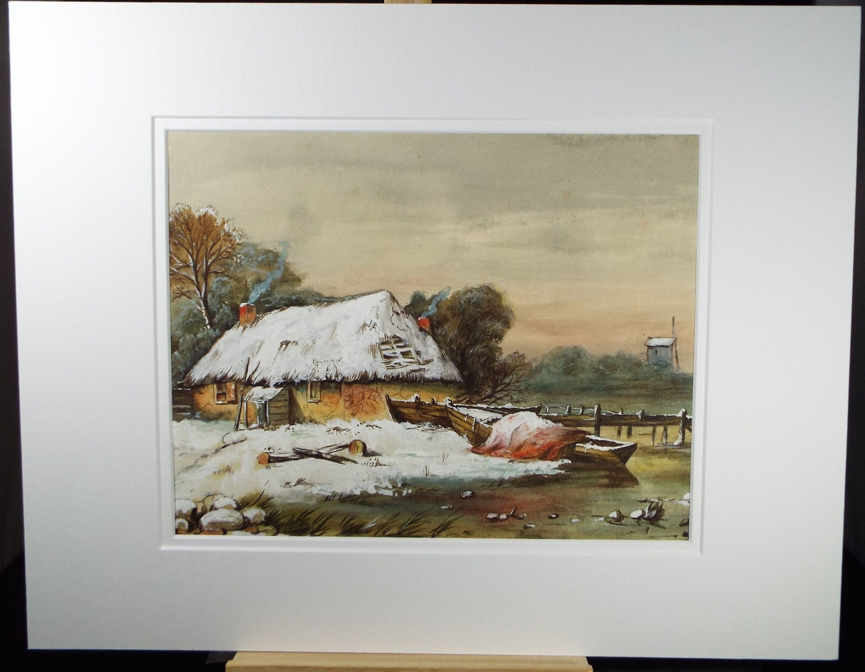 Original Watercolour, ' Winter' late 19th Century,  E.C. Williams