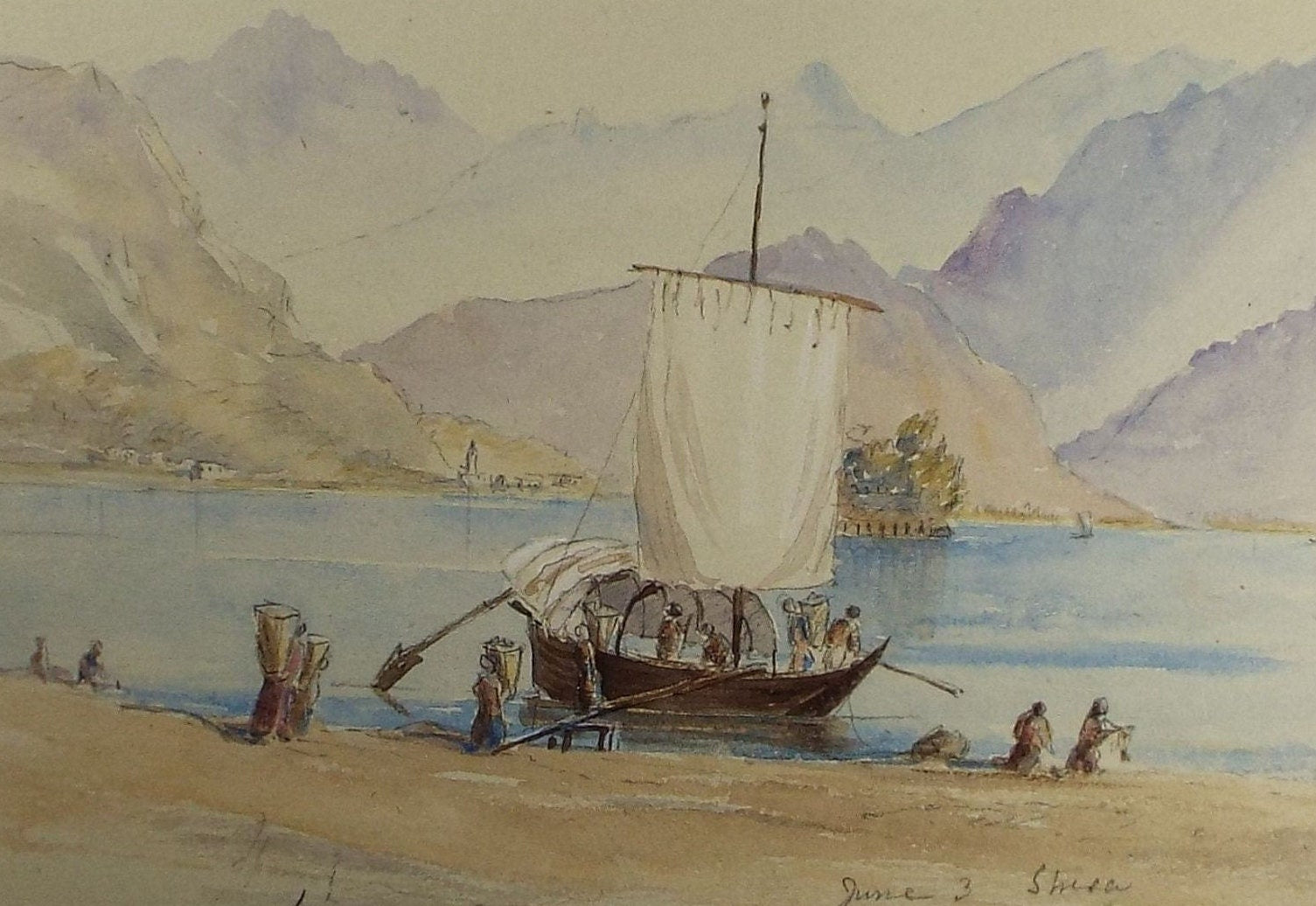 Original Watercolour, 'Lago Maggiore', Elizabeth Blommart, c1860's