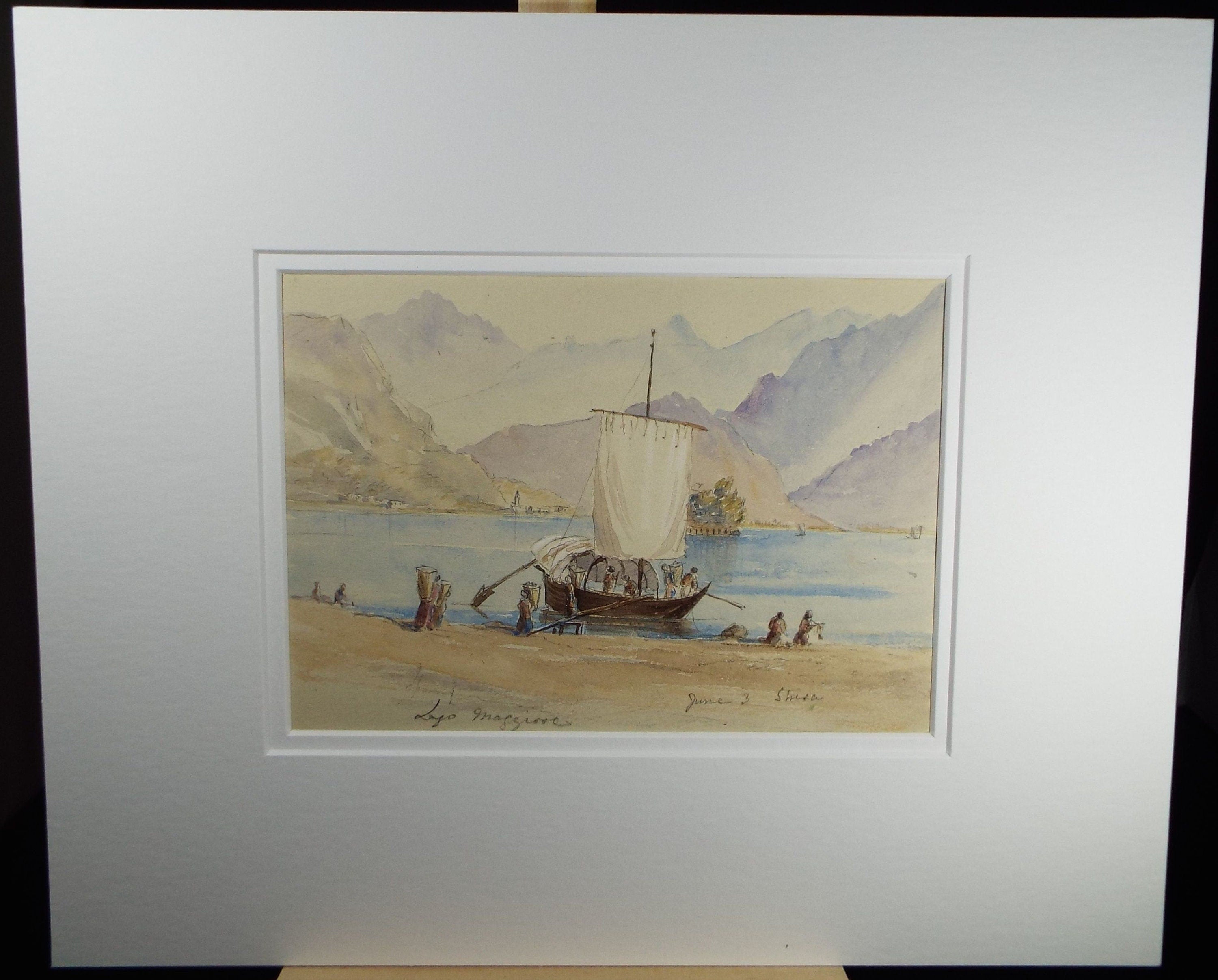 Original Watercolour, 'Lago Maggiore', Elizabeth Blommart, c1860's