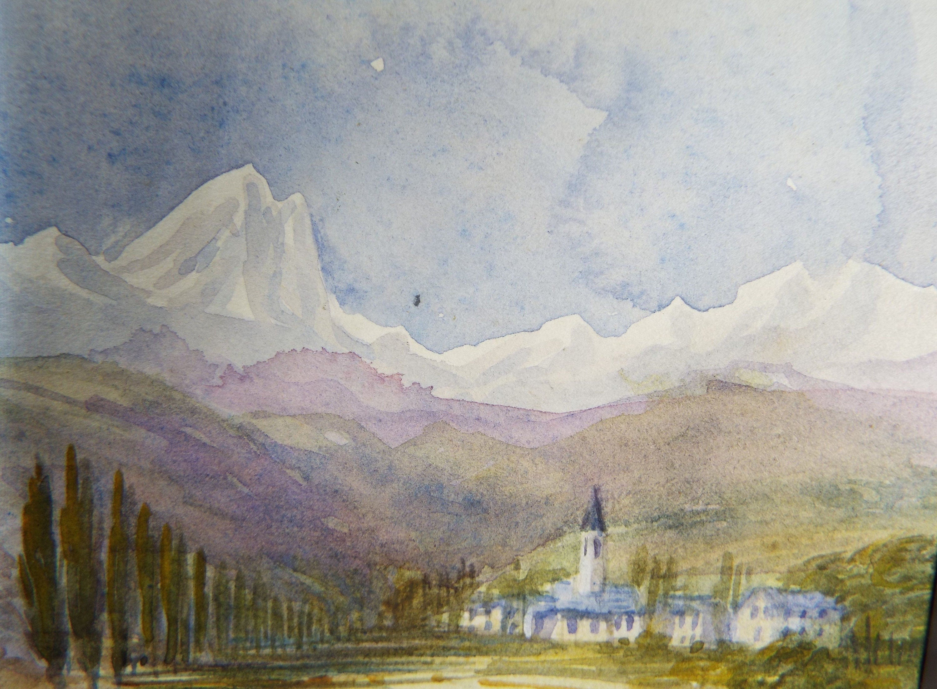 Original Watercolour, 'The French Alps', Elizabeth Blommart, c1860's