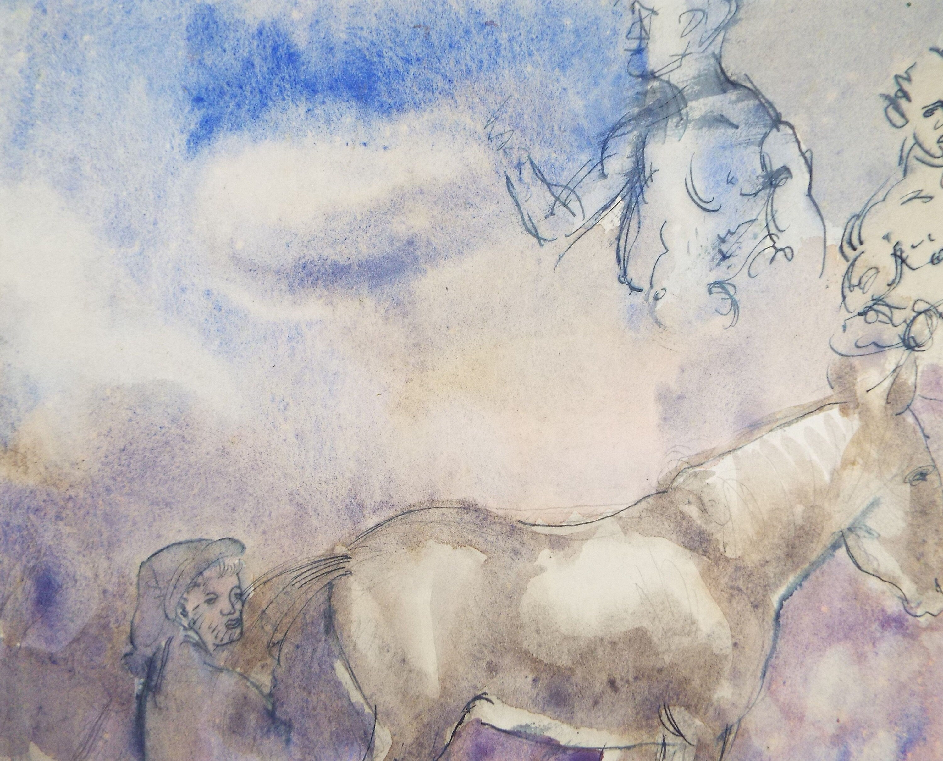 Original Watercolour, 'Figures with Horse' c1950's - William D Clyne (1922-1981)