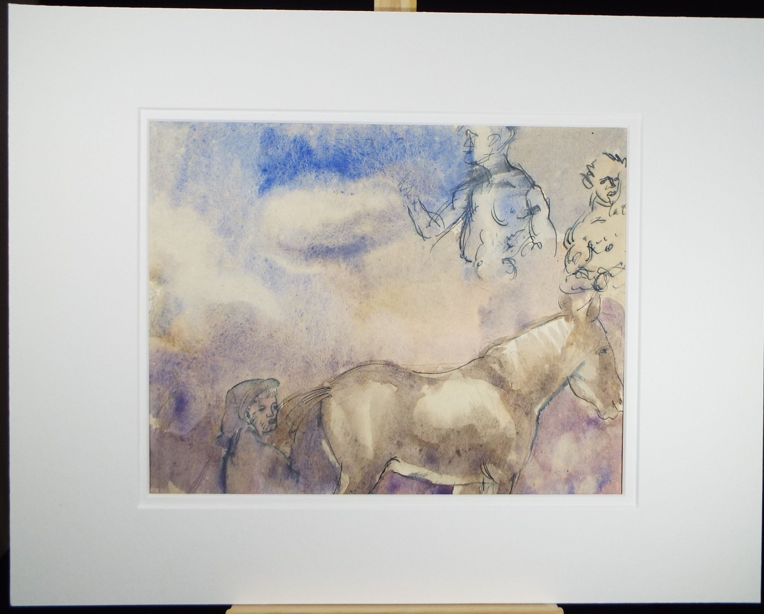 Original Watercolour, 'Figures with Horse' c1950's - William D Clyne (1922-1981)