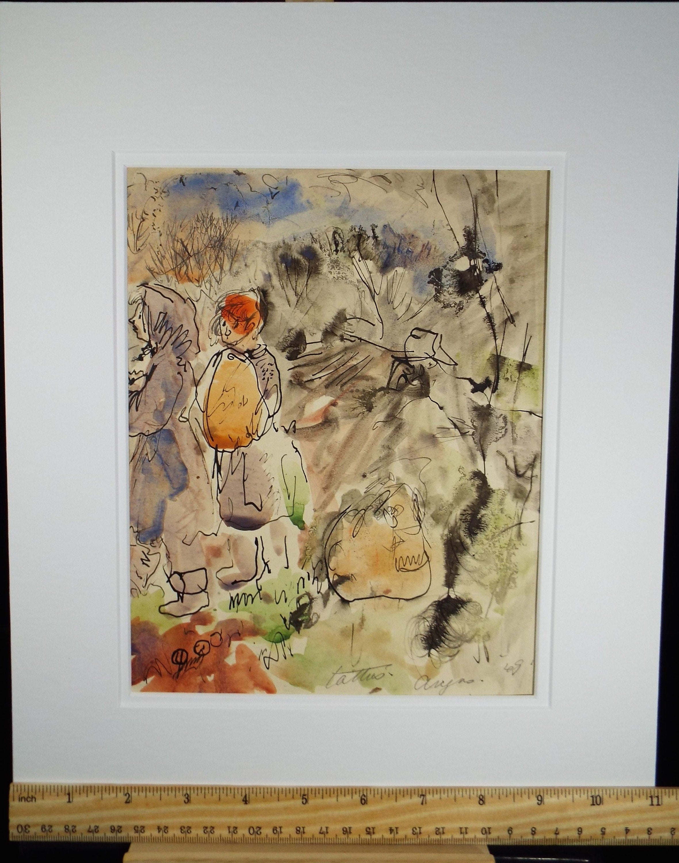 Original Watercolour, 'Figures & Landscape' 1950's , William D Clyne (1922-1981)