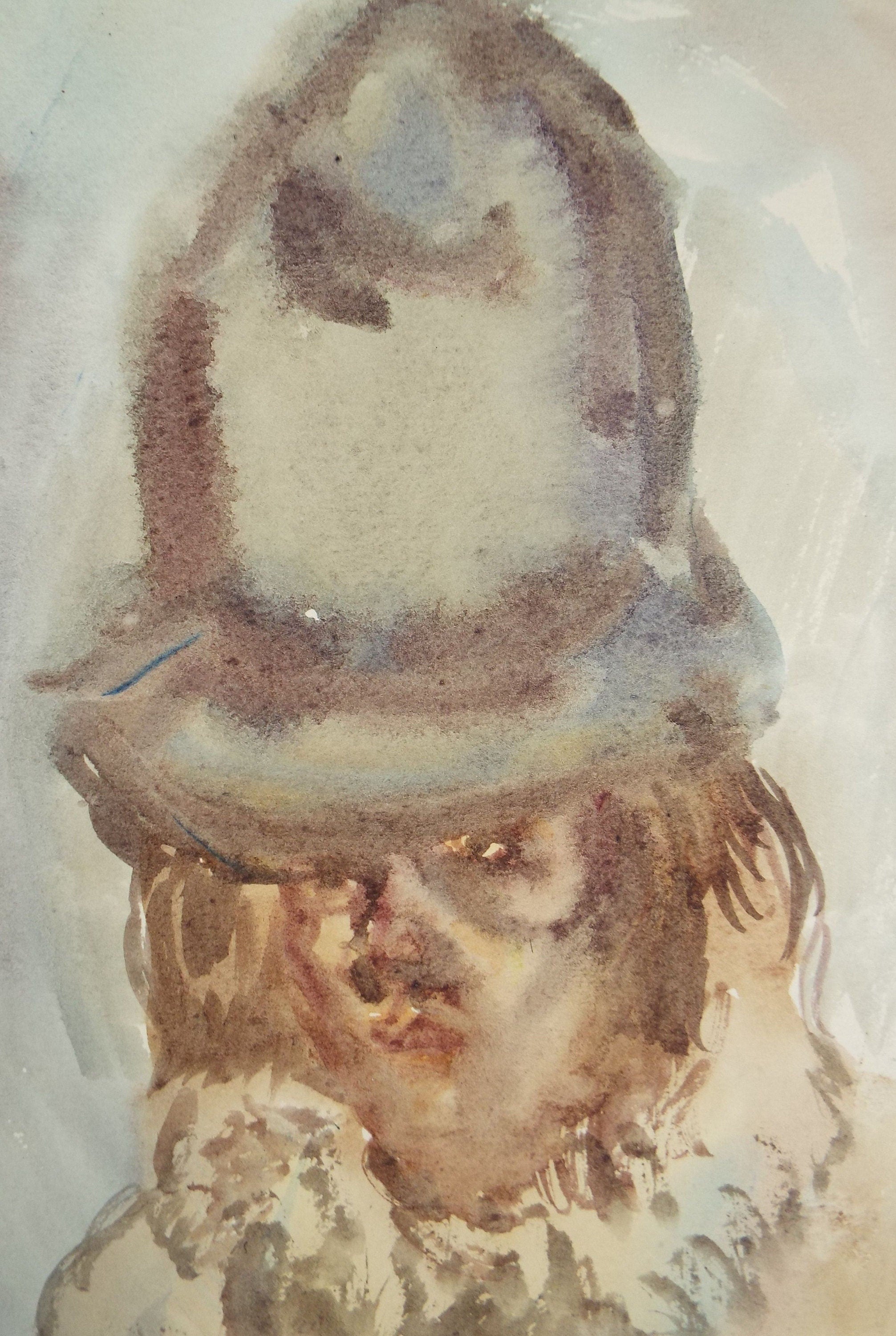 Original Watercolour, 'Figure in A Hat' 1950's, William D Clyne (1922-1981)