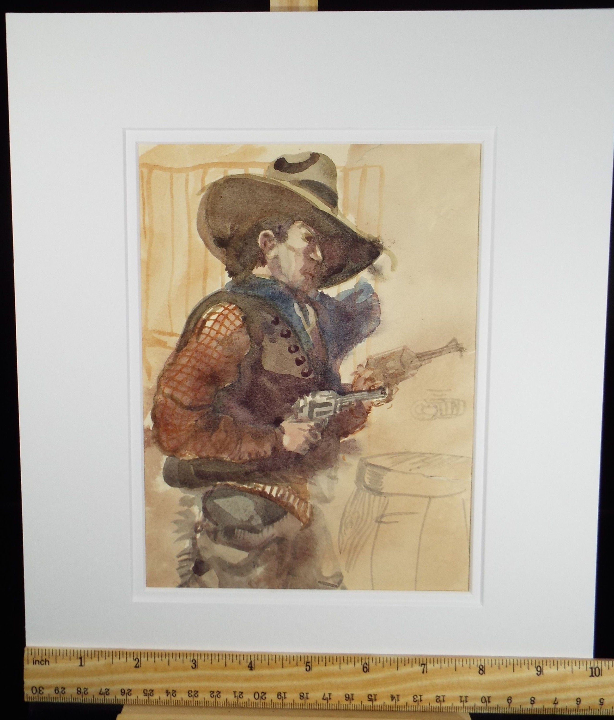 Original Watercolour, 'Cowboy - Guns Drawn', 1950's, William D Clyne (1922-1981)