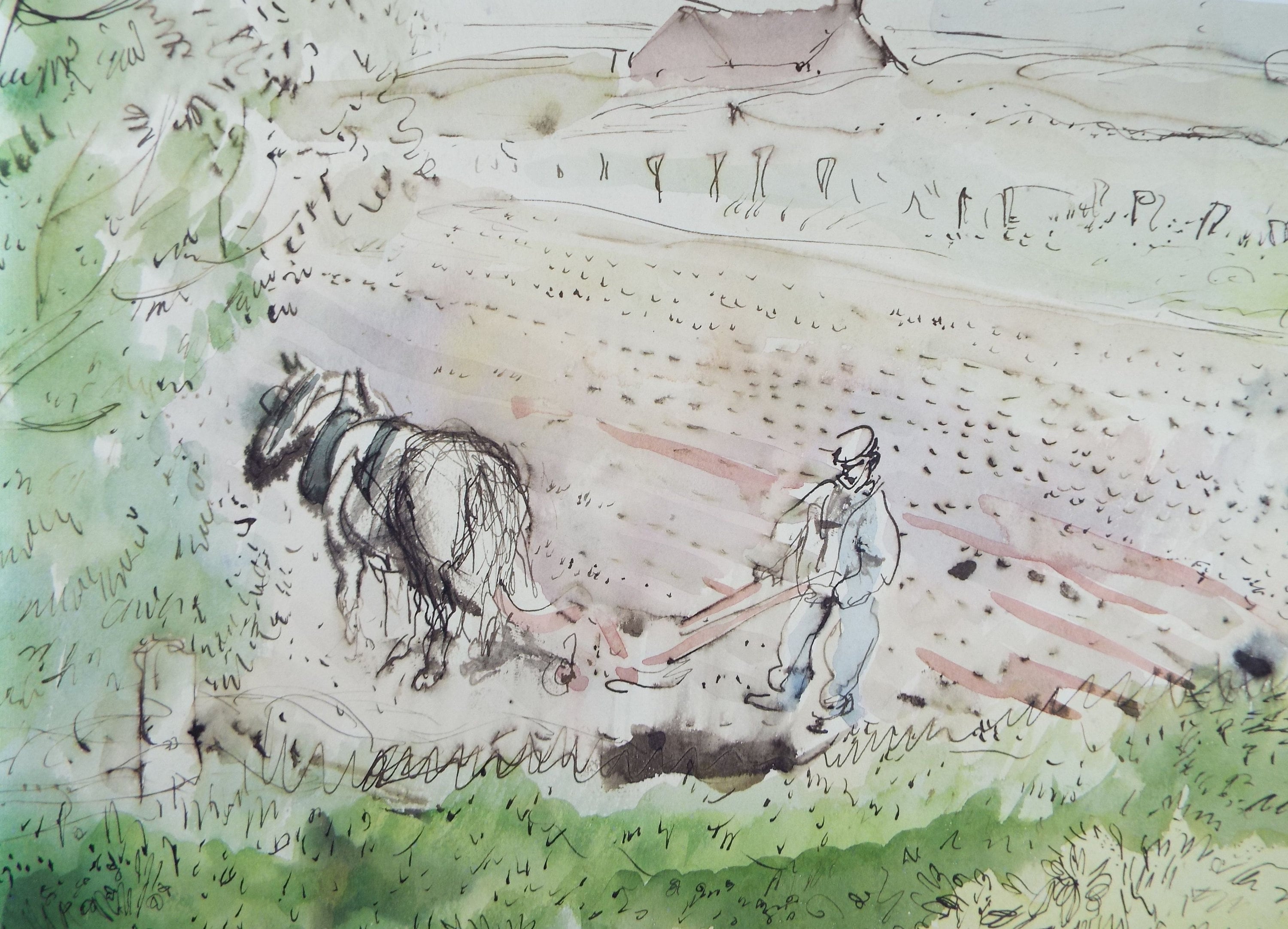 Original Watercolour, 'Field Ploughing' 1950's , William D Clyne (1922-1981)