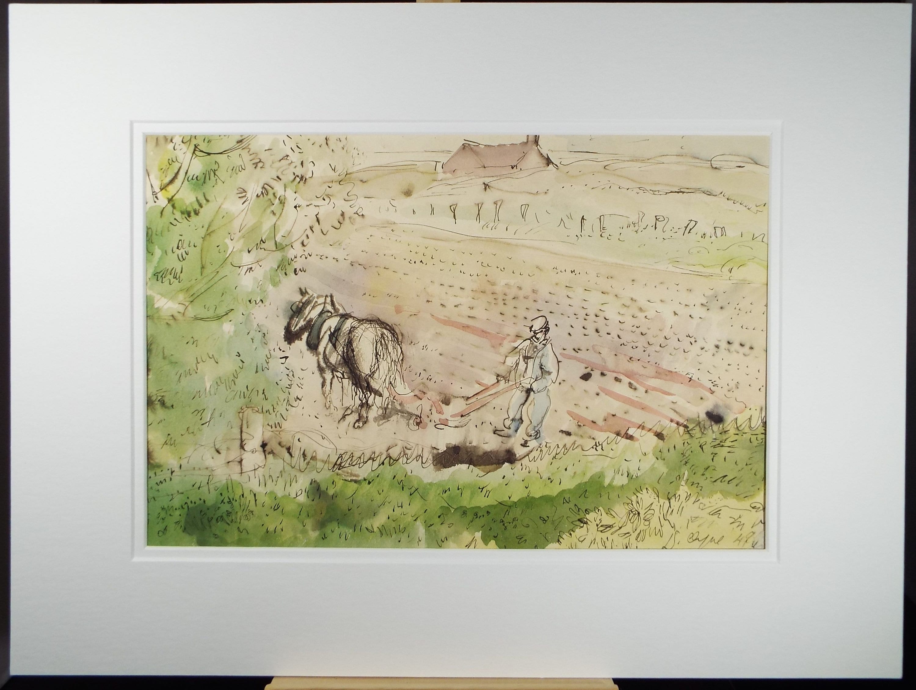 Original Watercolour, 'Field Ploughing' 1950's , William D Clyne (1922-1981)