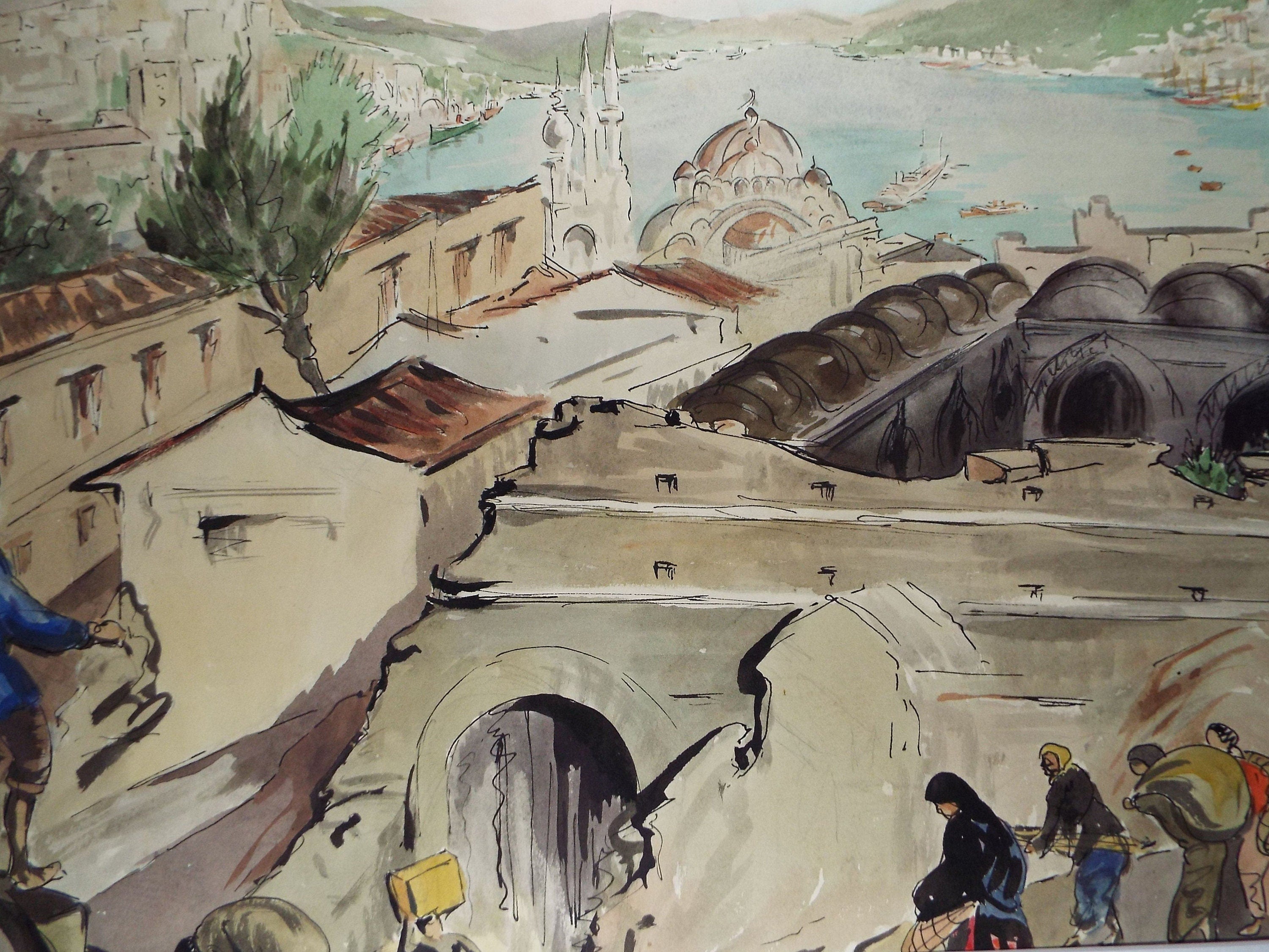 Original Watercolour & Gouache, 'North African Coastal Town',c1950's, Ivy T. Attwell (20th Century, British)