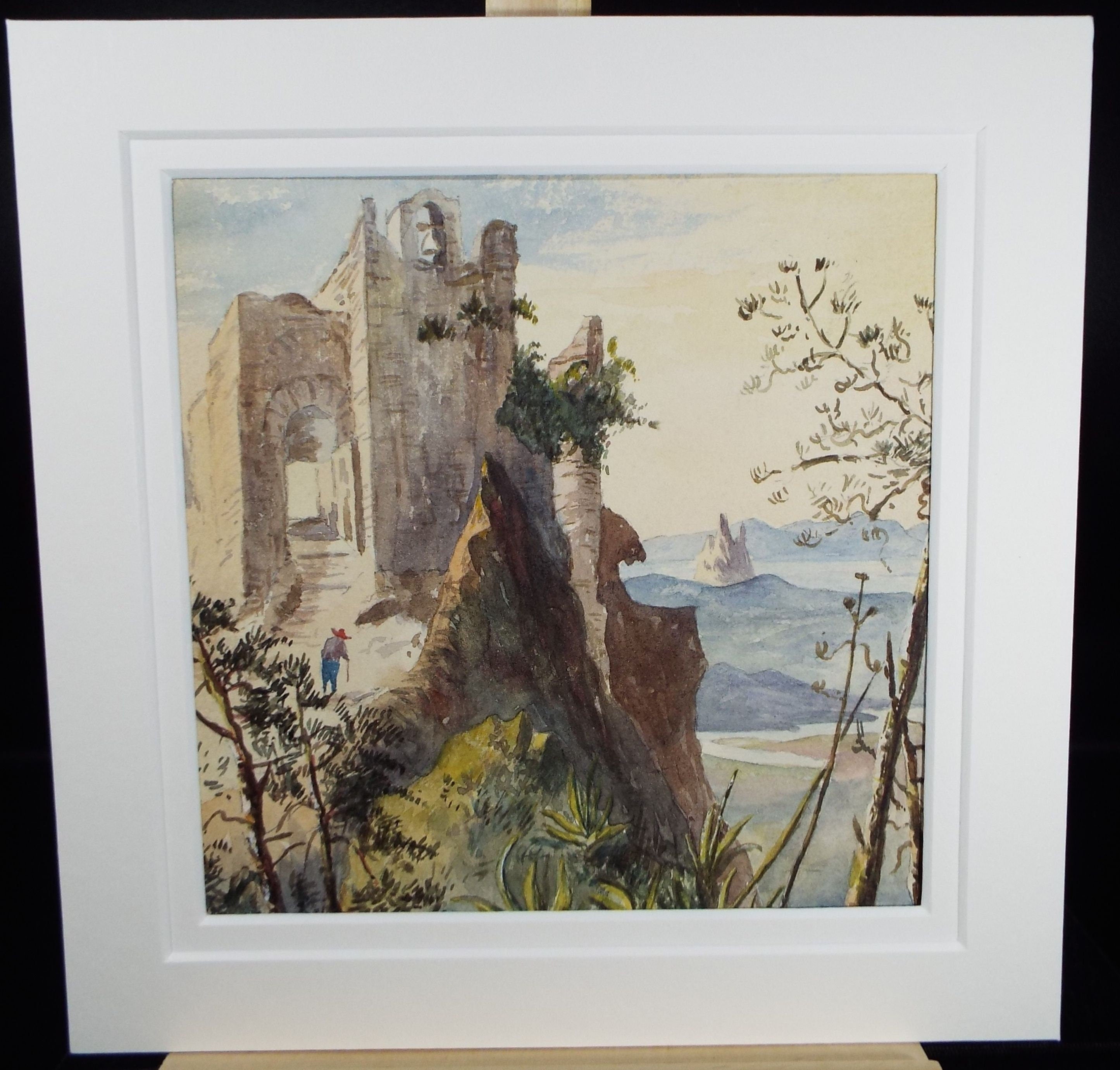 Original Watercolour, 'Hilltop Bell Tower', Unknown Artist - Late 19th Century