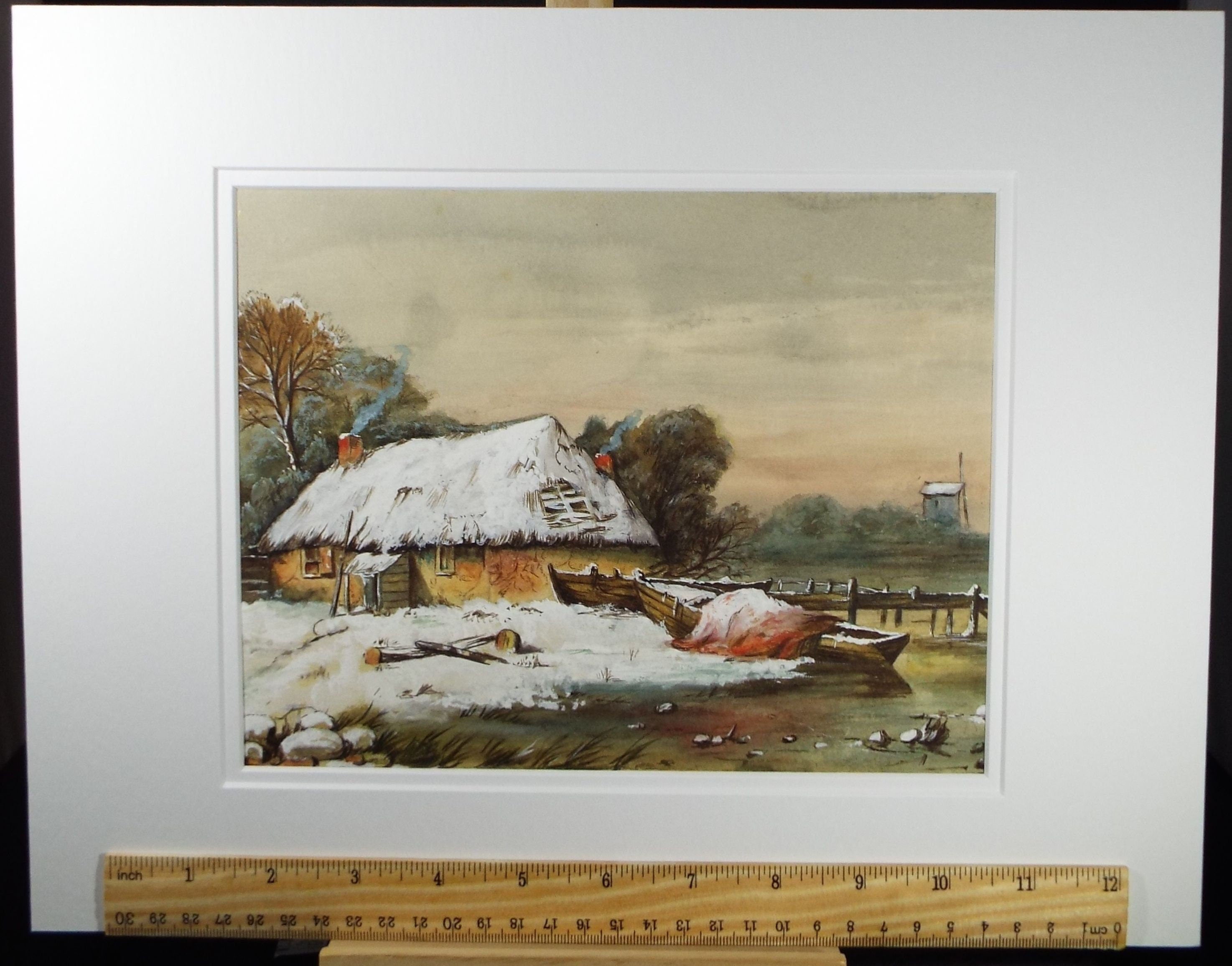 Original Watercolour, ' Winter' late 19th Century,  E.C. Williams