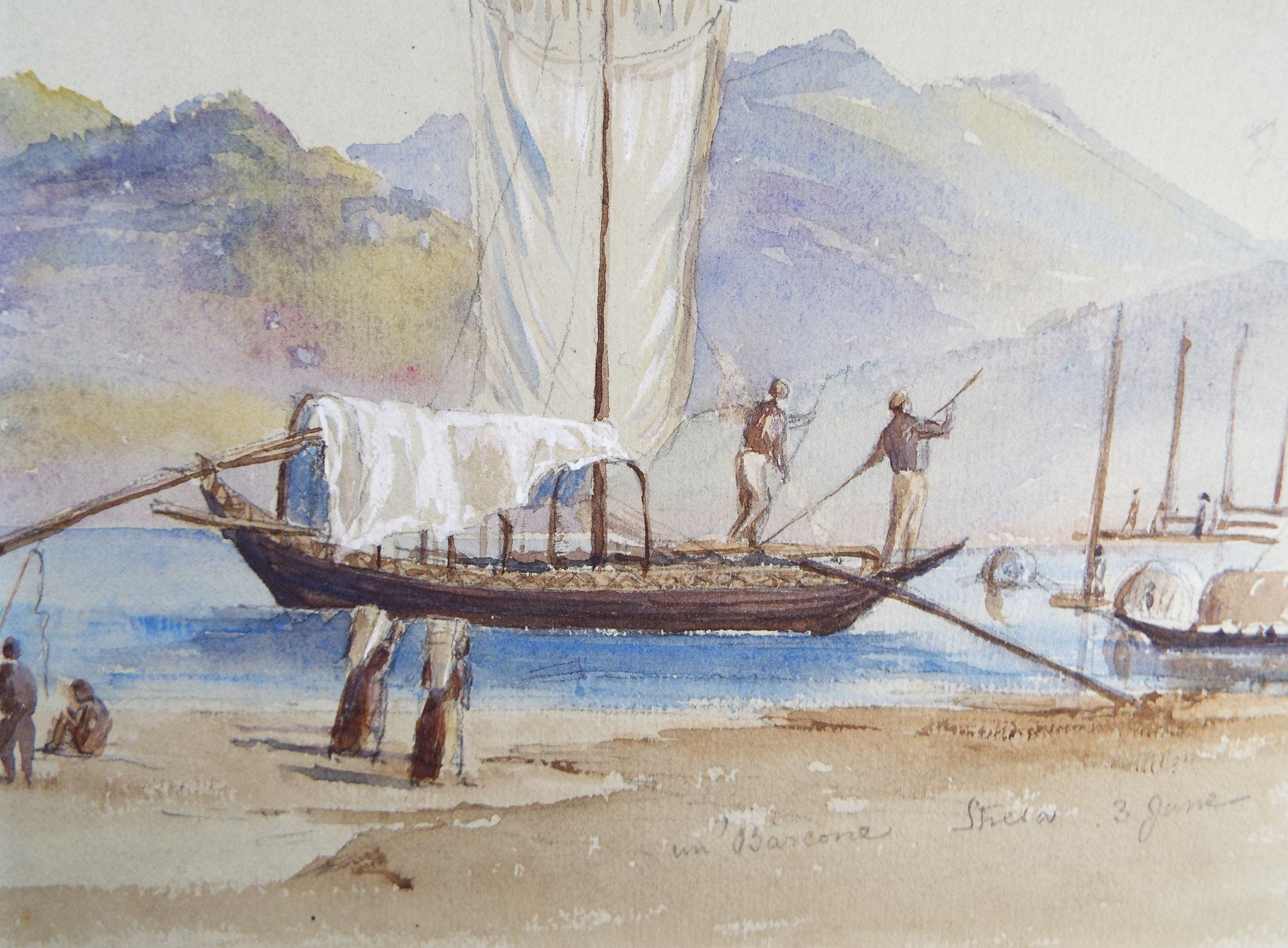 Original Watercolour,'Barcone, Switzerland', Elizabeth Blommart, c1860's