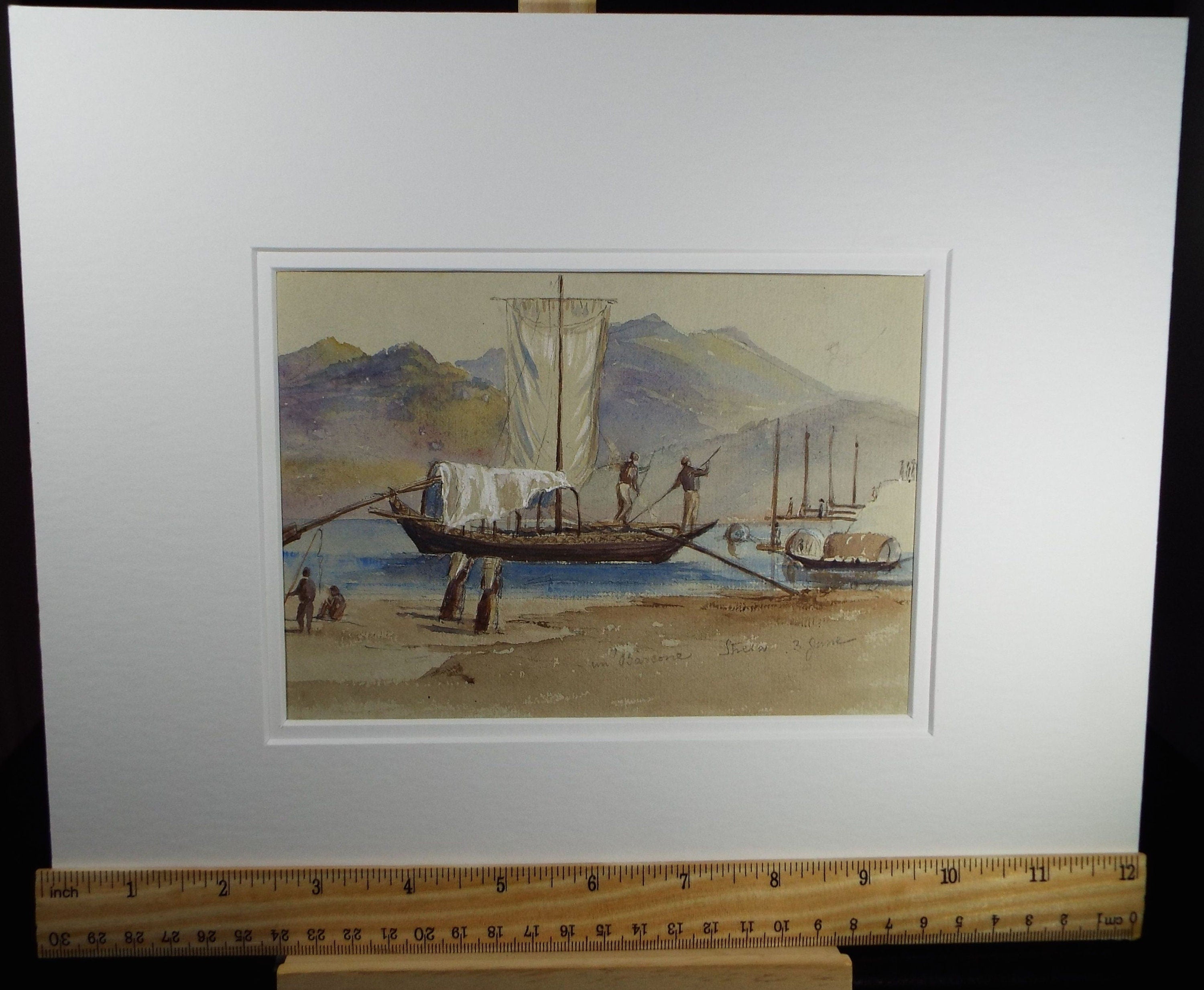 Original Watercolour,'Barcone, Switzerland', Elizabeth Blommart, c1860's