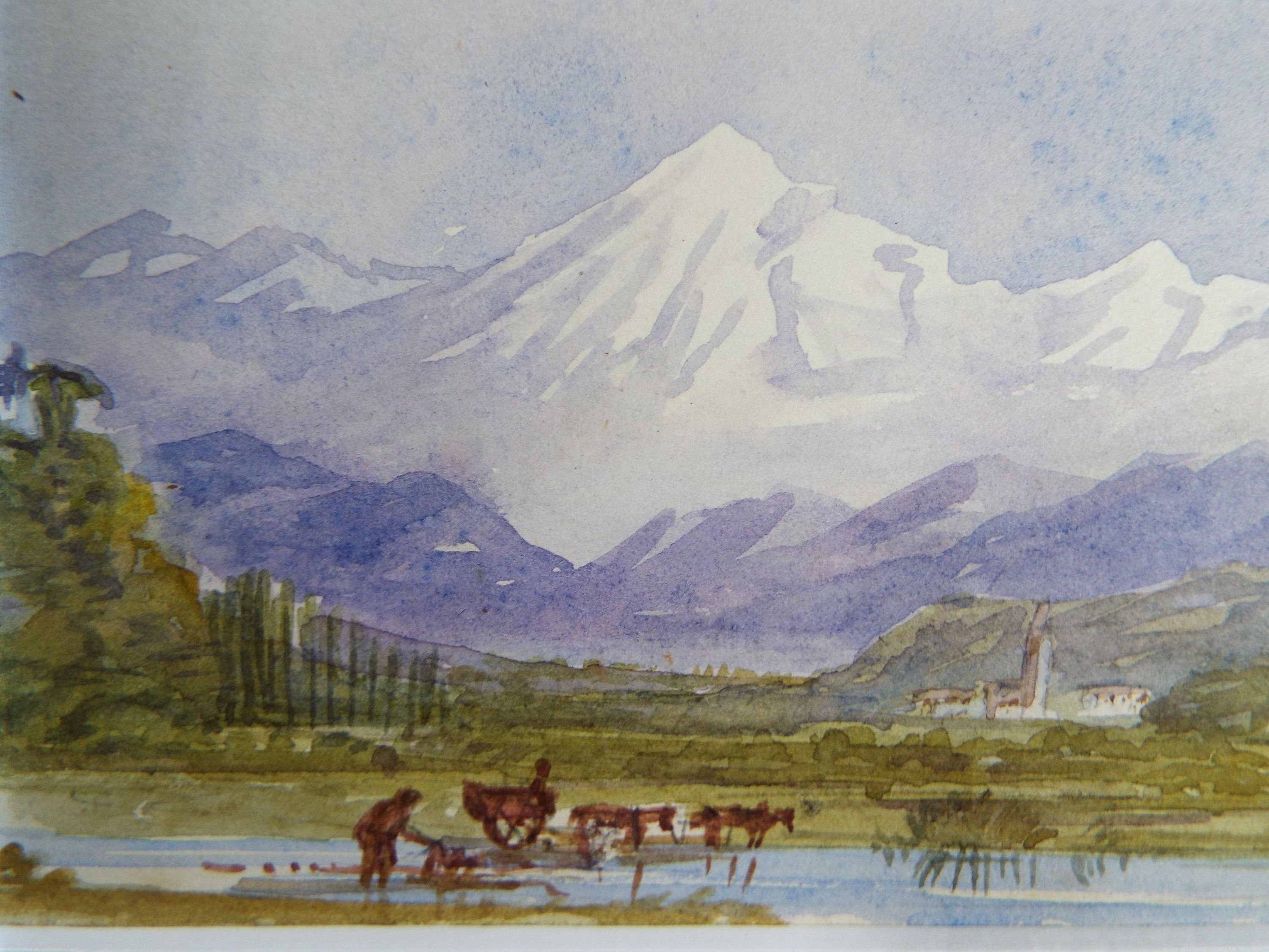 Original Watercolour, 'The French Alps', Elizabeth Blommart, c1860's