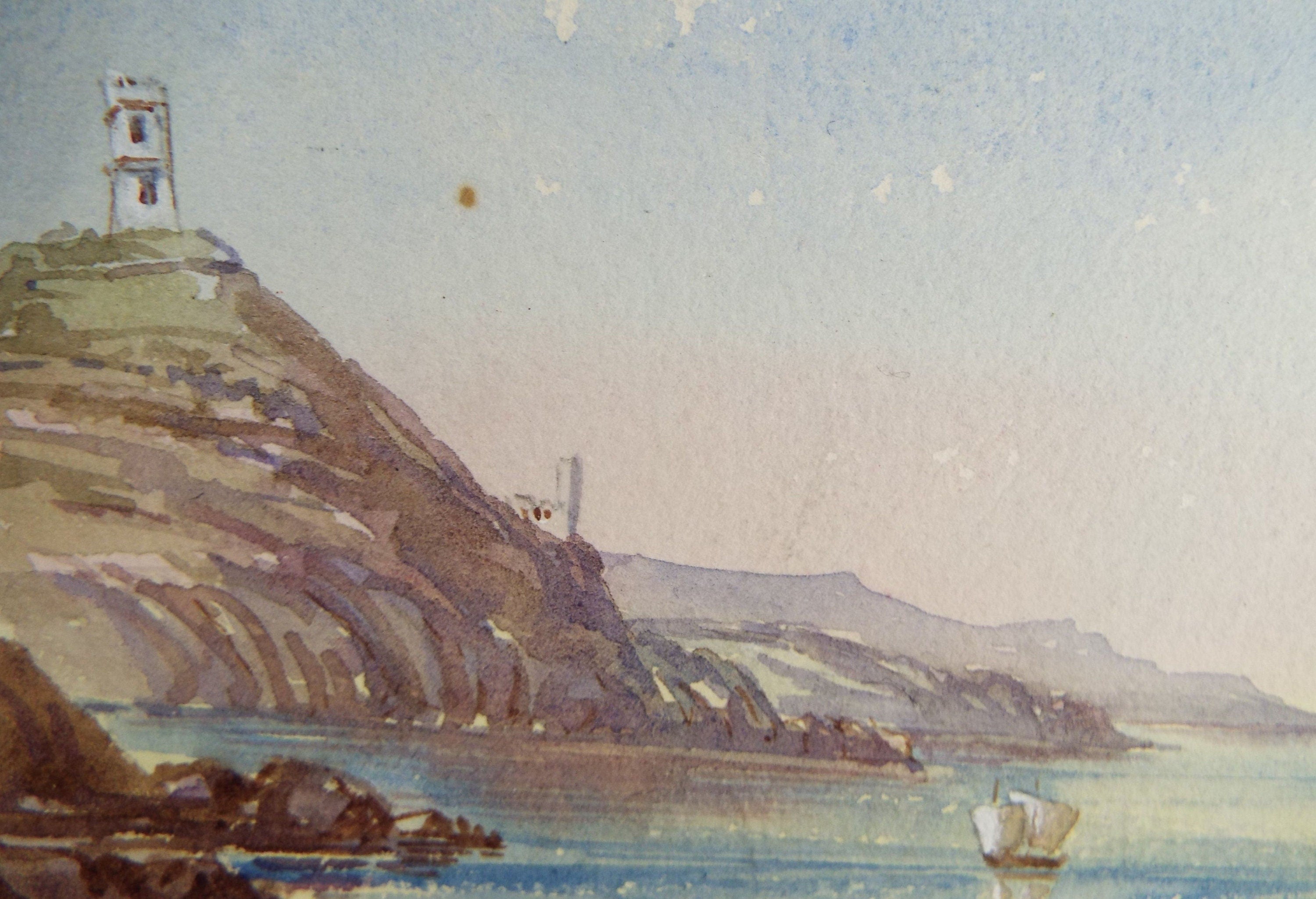 Original Watercolour, 'Lighthouse - San Sebastian', Elizabeth Blommart, c1860's