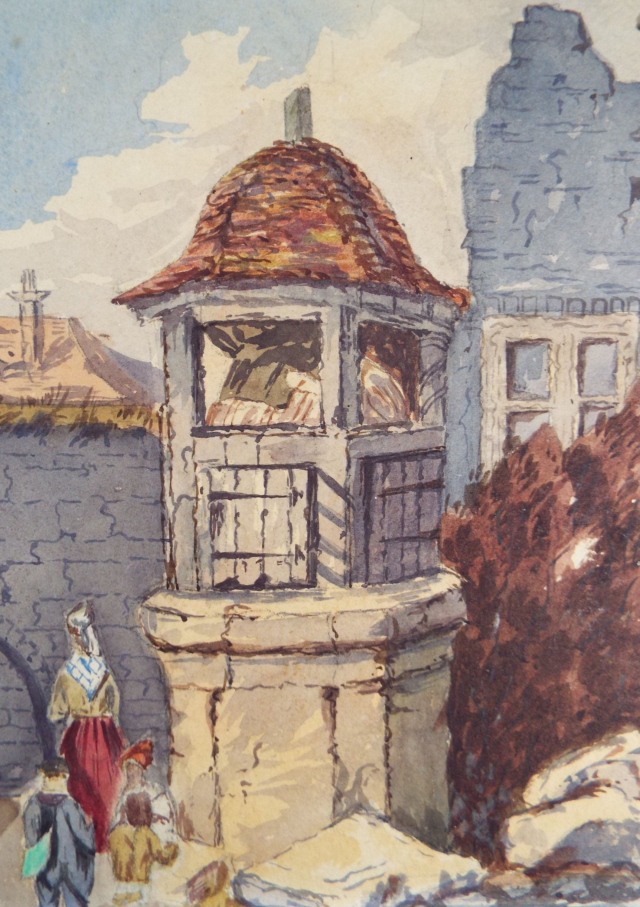 Original Watercolour, 'Figures within Ruins', Circa 1890, Artist Unknown