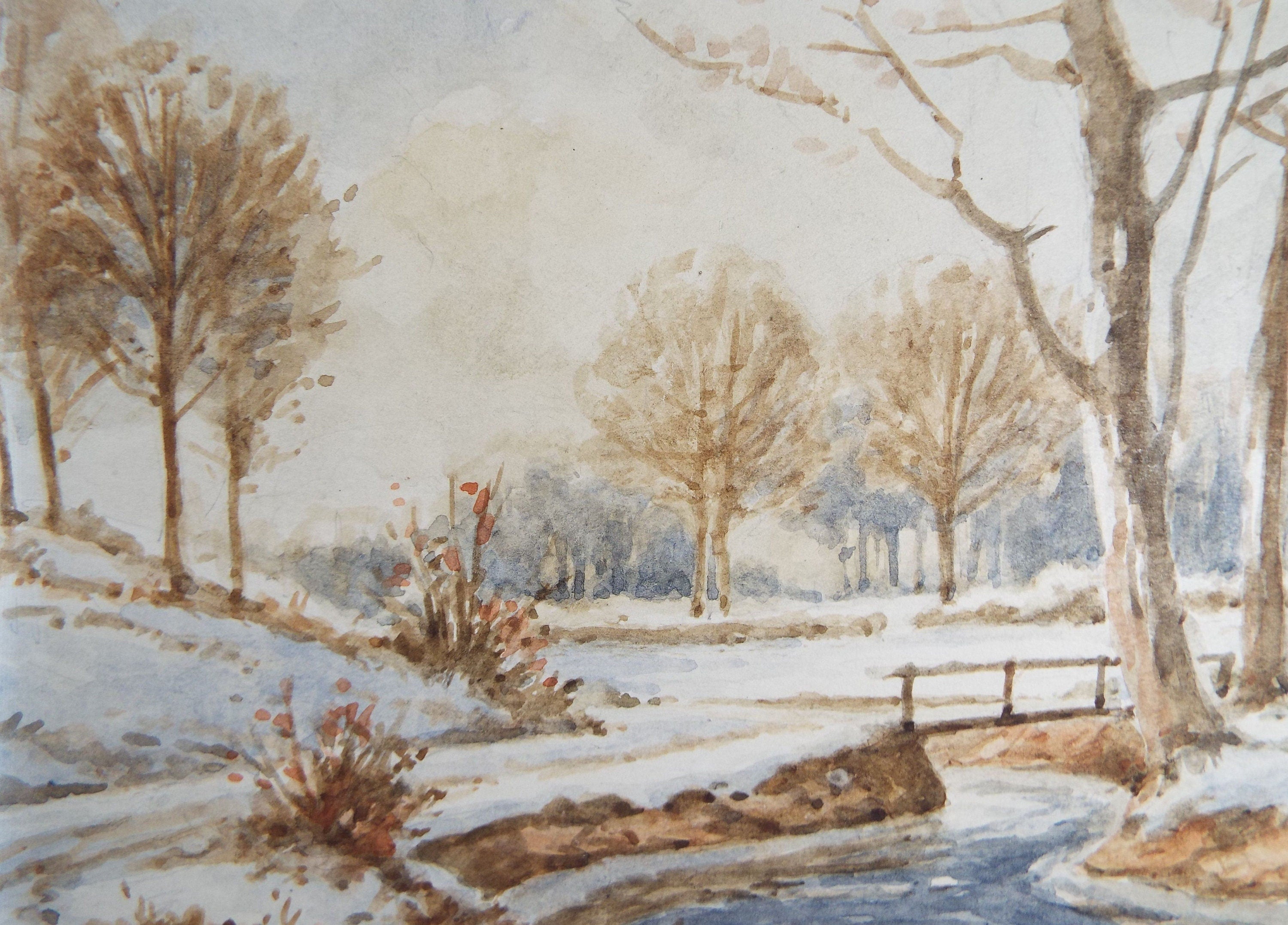 Original Watercolour, 'A Winter Landscape' Mid  20th Century, T.R. Ellingham