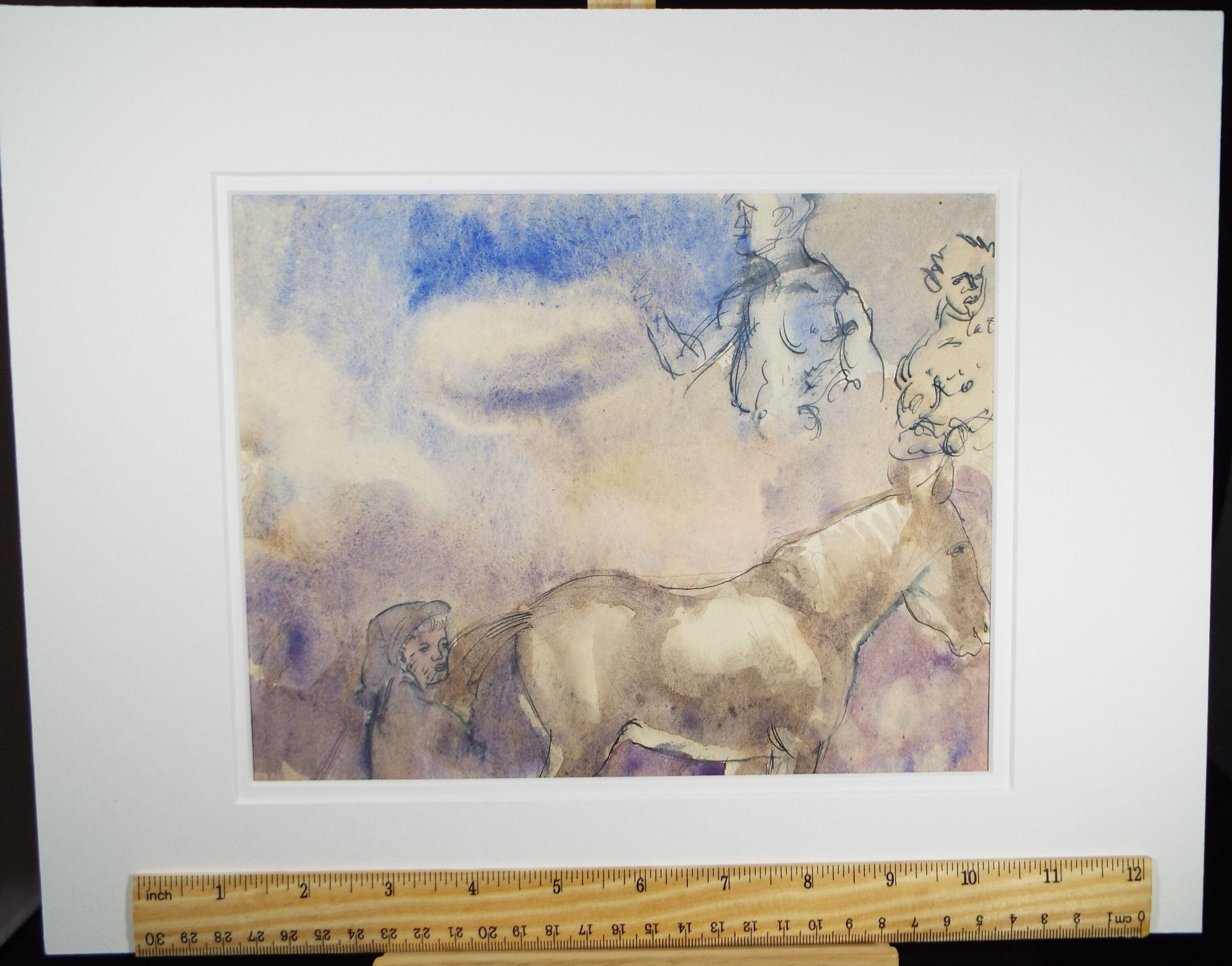 Original Watercolour, 'Figures with Horse' c1950's - William D Clyne (1922-1981)