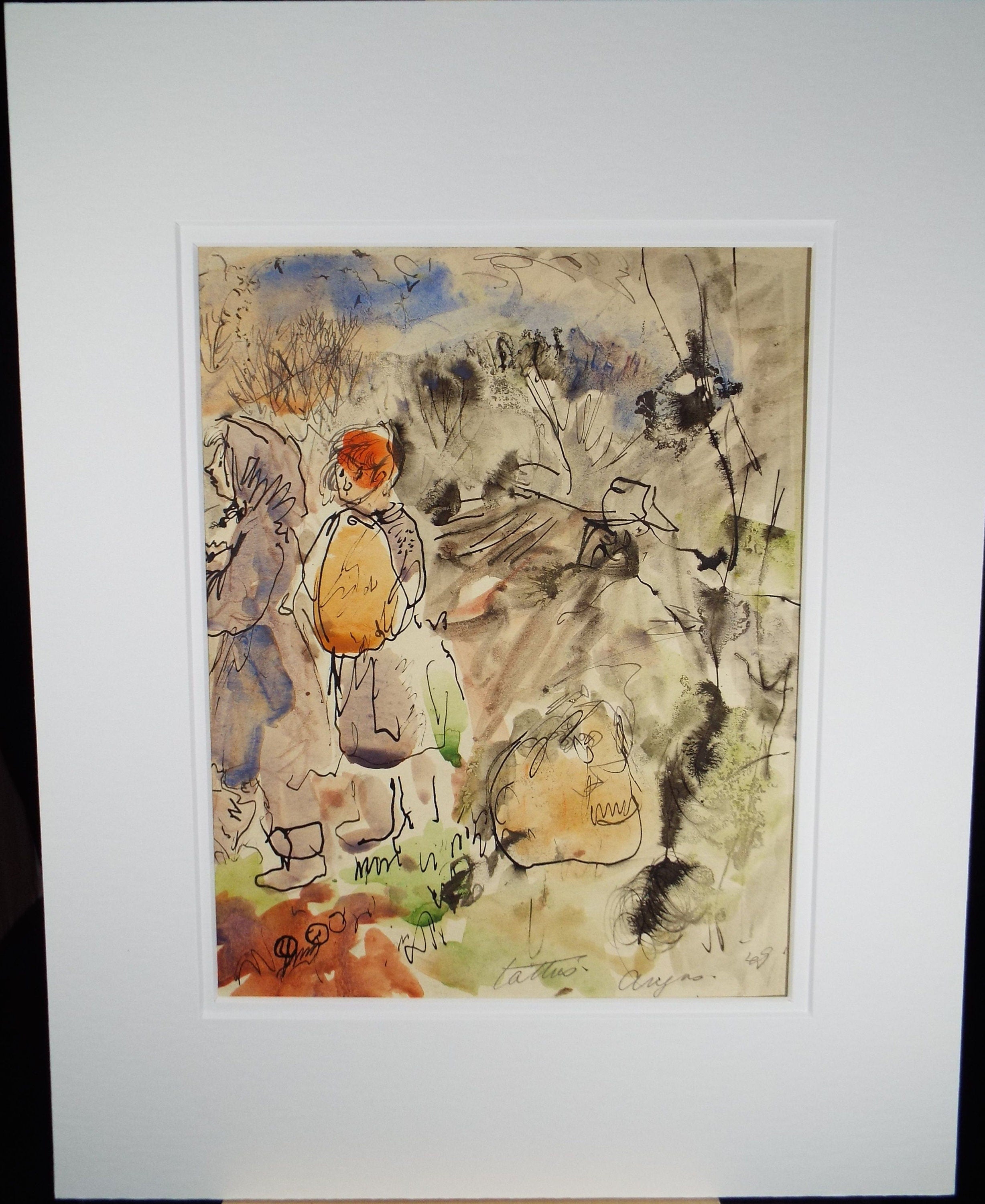 Original Watercolour, 'Figures & Landscape' 1950's , William D Clyne (1922-1981)