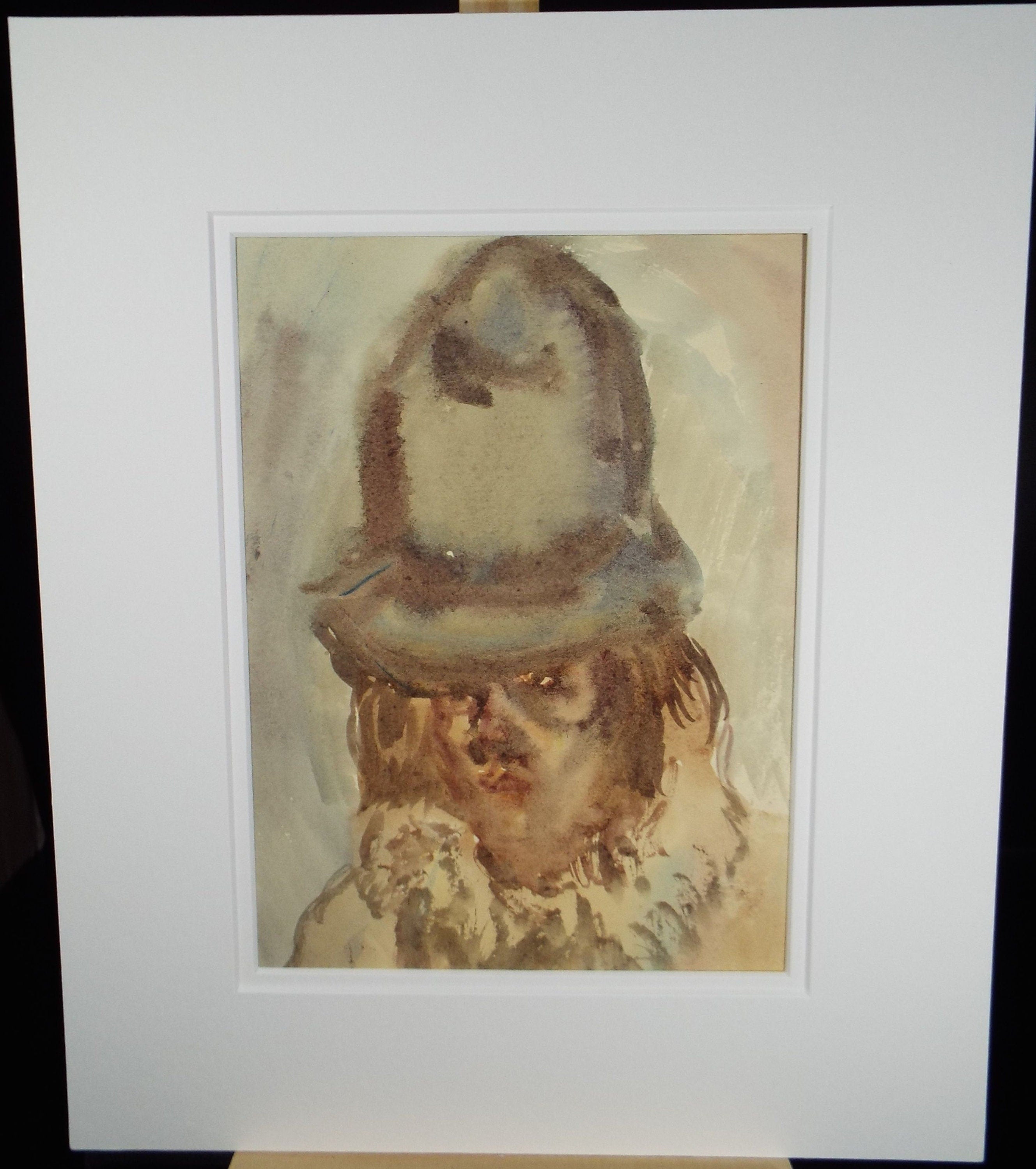 Original Watercolour, 'Figure in A Hat' 1950's, William D Clyne (1922-1981)