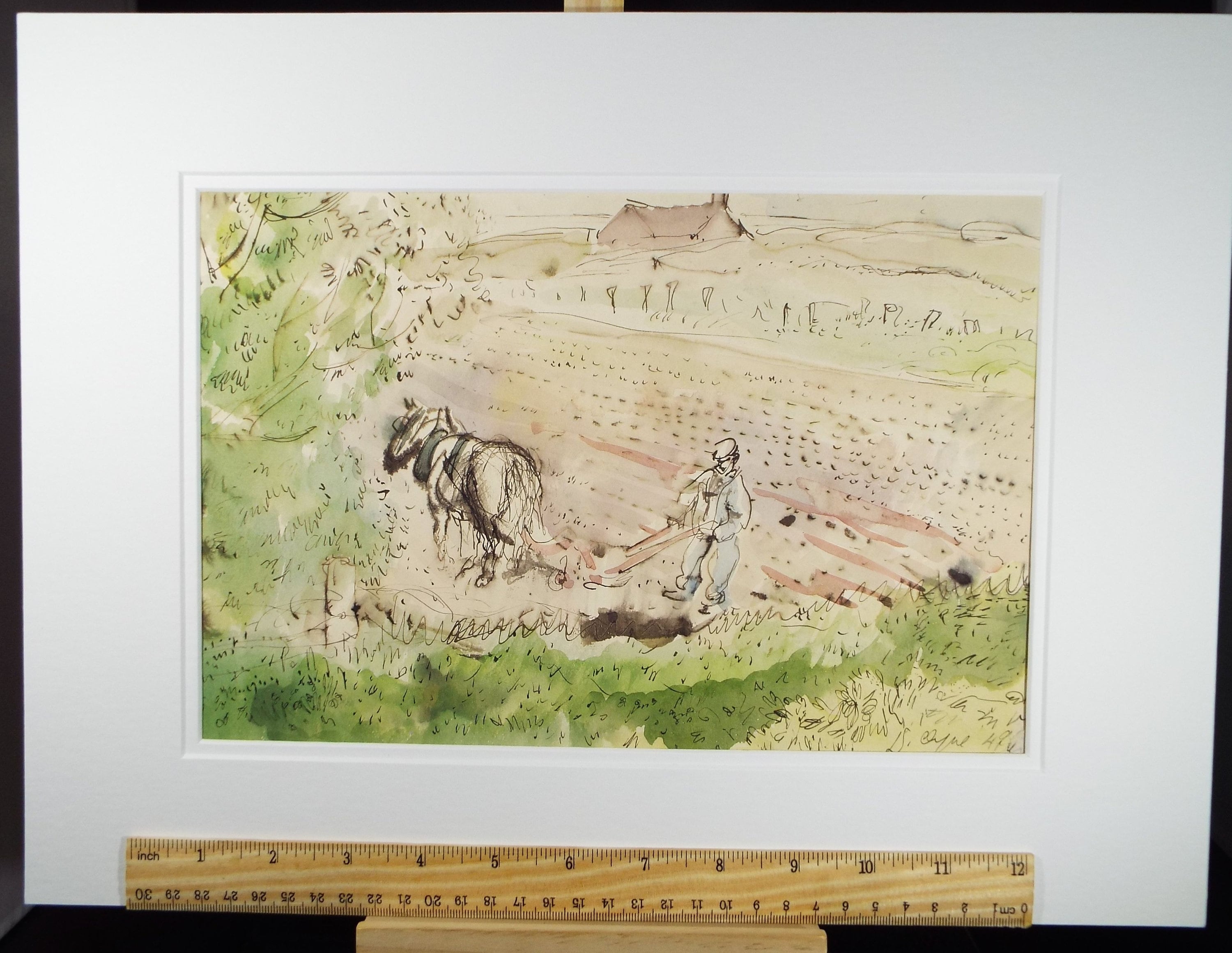 Original Watercolour, 'Field Ploughing' 1950's , William D Clyne (1922-1981)