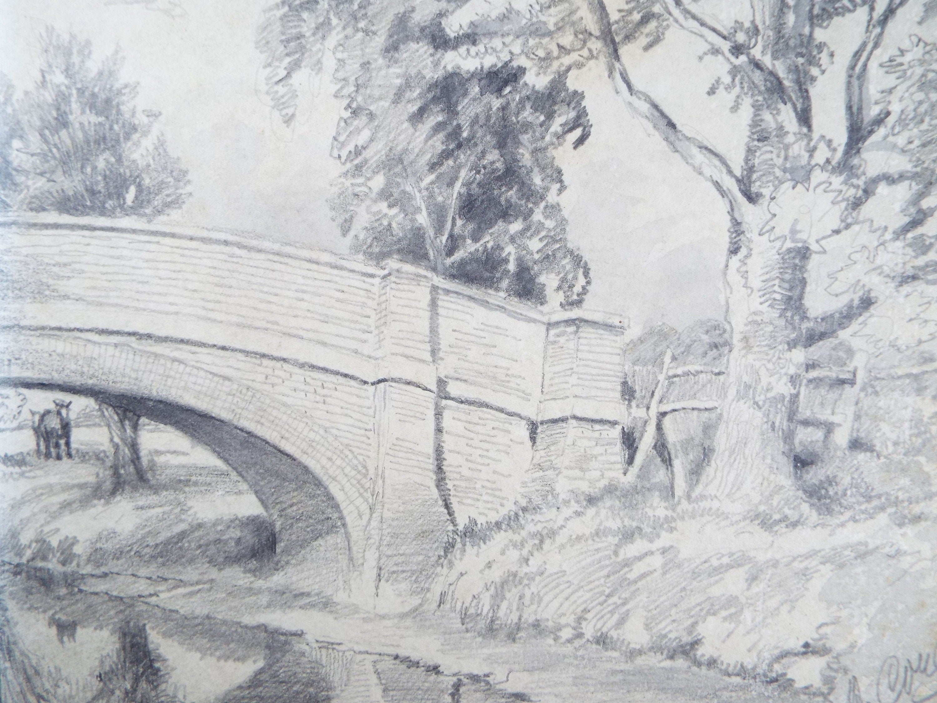 Original Pencil  Drawing 'Bridge over a River', Circa 1930's, Charles Browne Core (1860-1947)