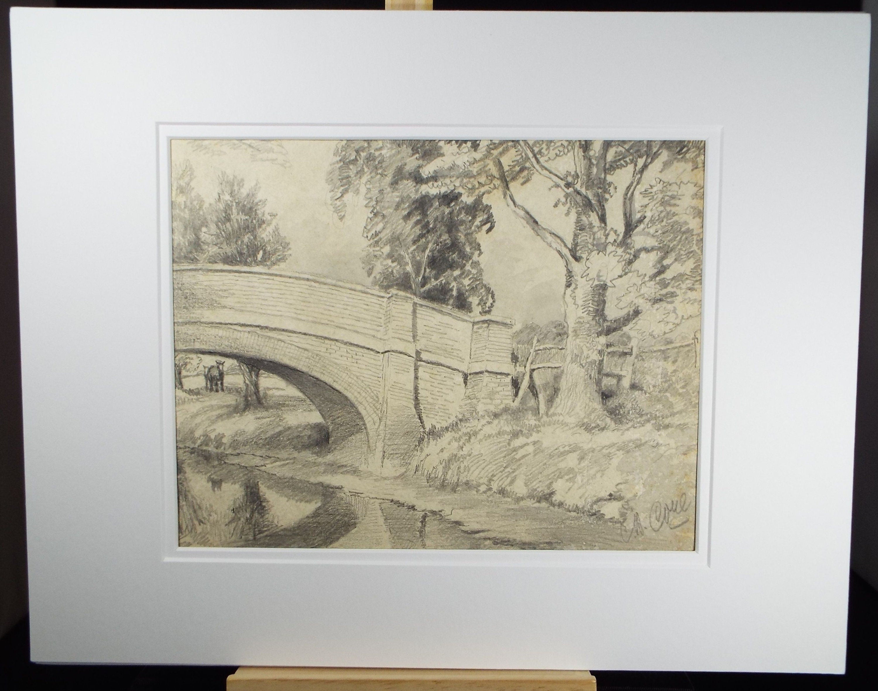 Original Pencil  Drawing 'Bridge over a River', Circa 1930's, Charles Browne Core (1860-1947)