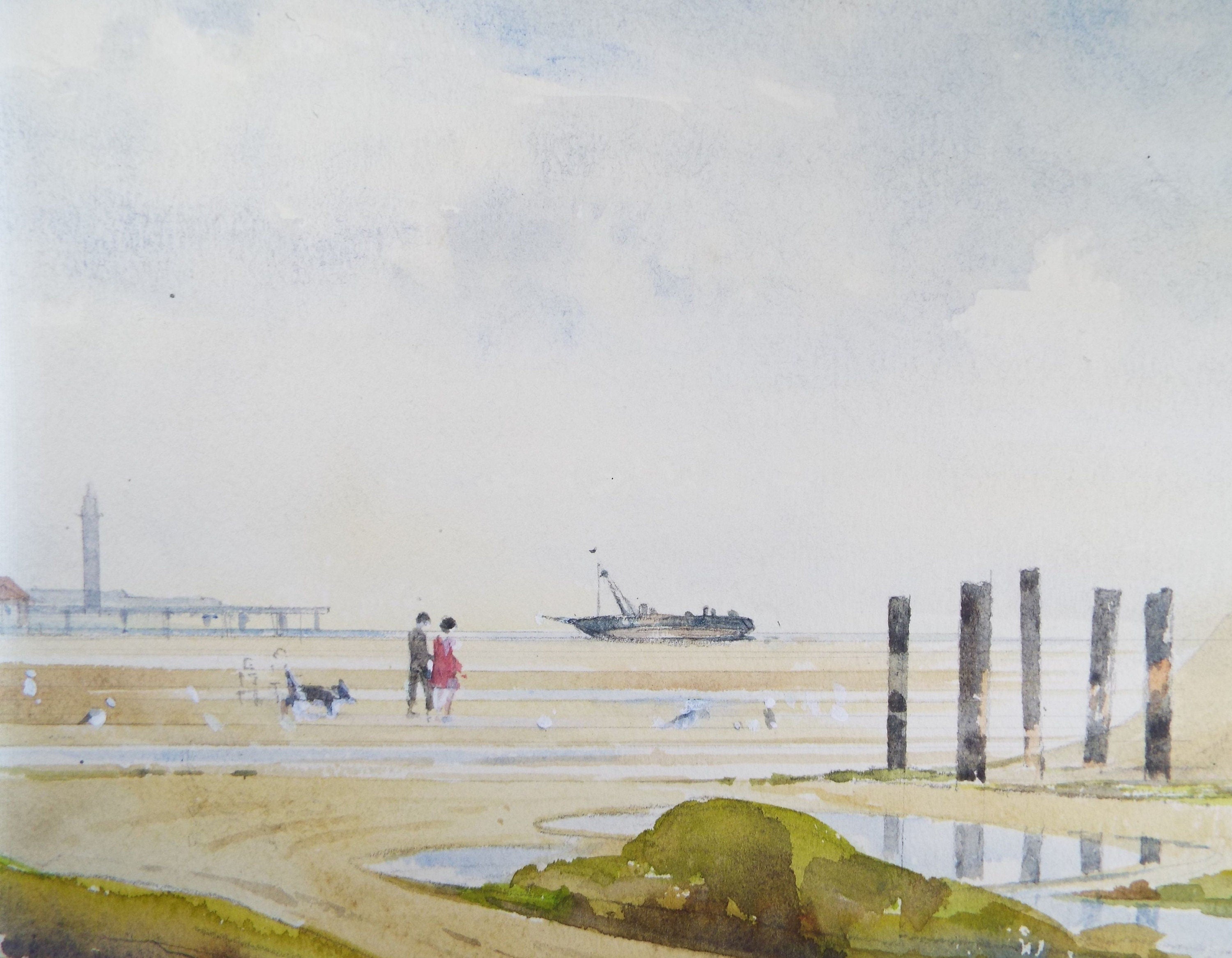 Original Watercolour, 'On the Beach' Circa 1980's, Adrian Bury (1891-1991)