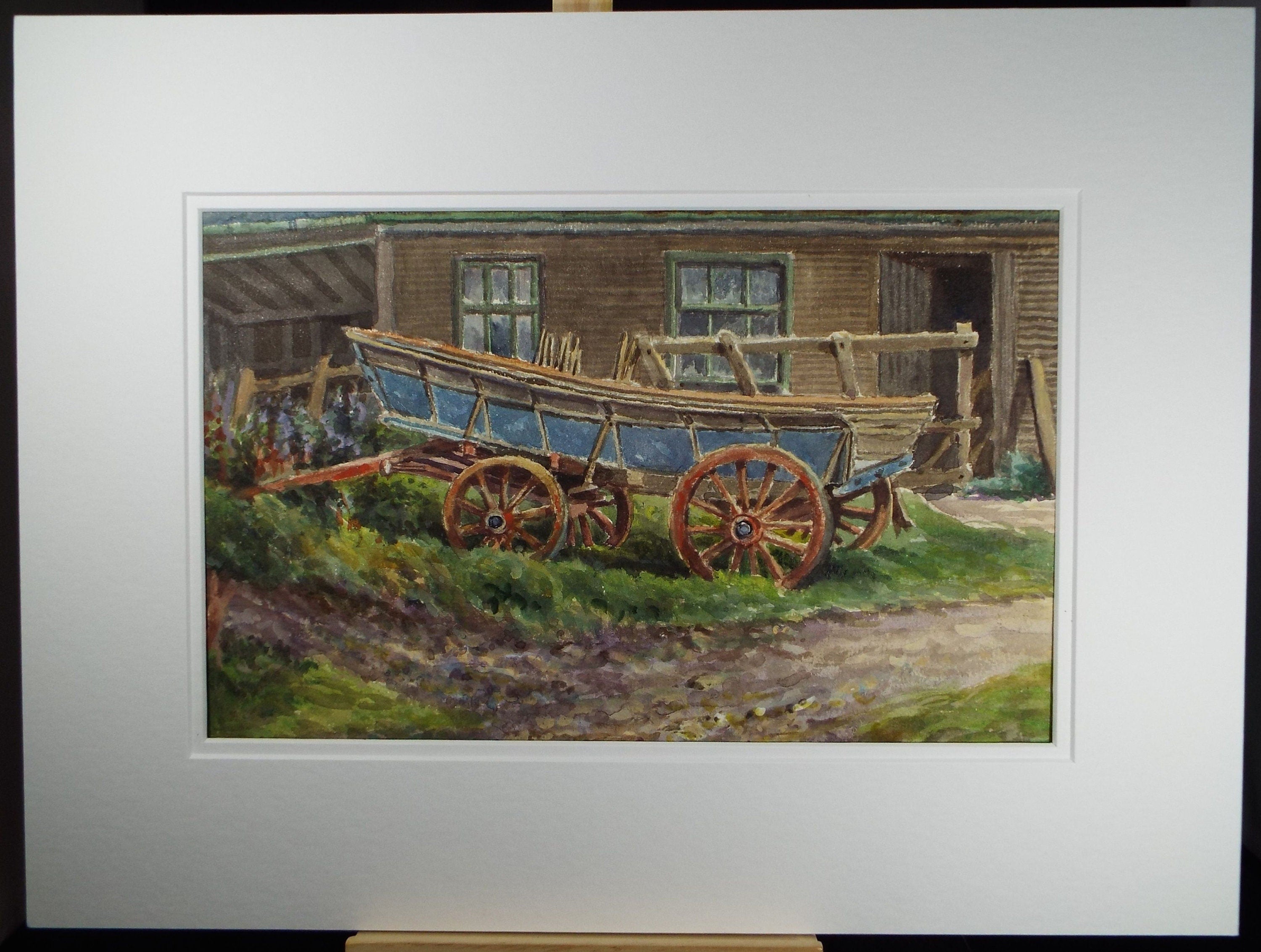 Original Watercolour & Gouache, 'The Blue Cart', Circa 1930's, Charles Browne Core (1860-1947)