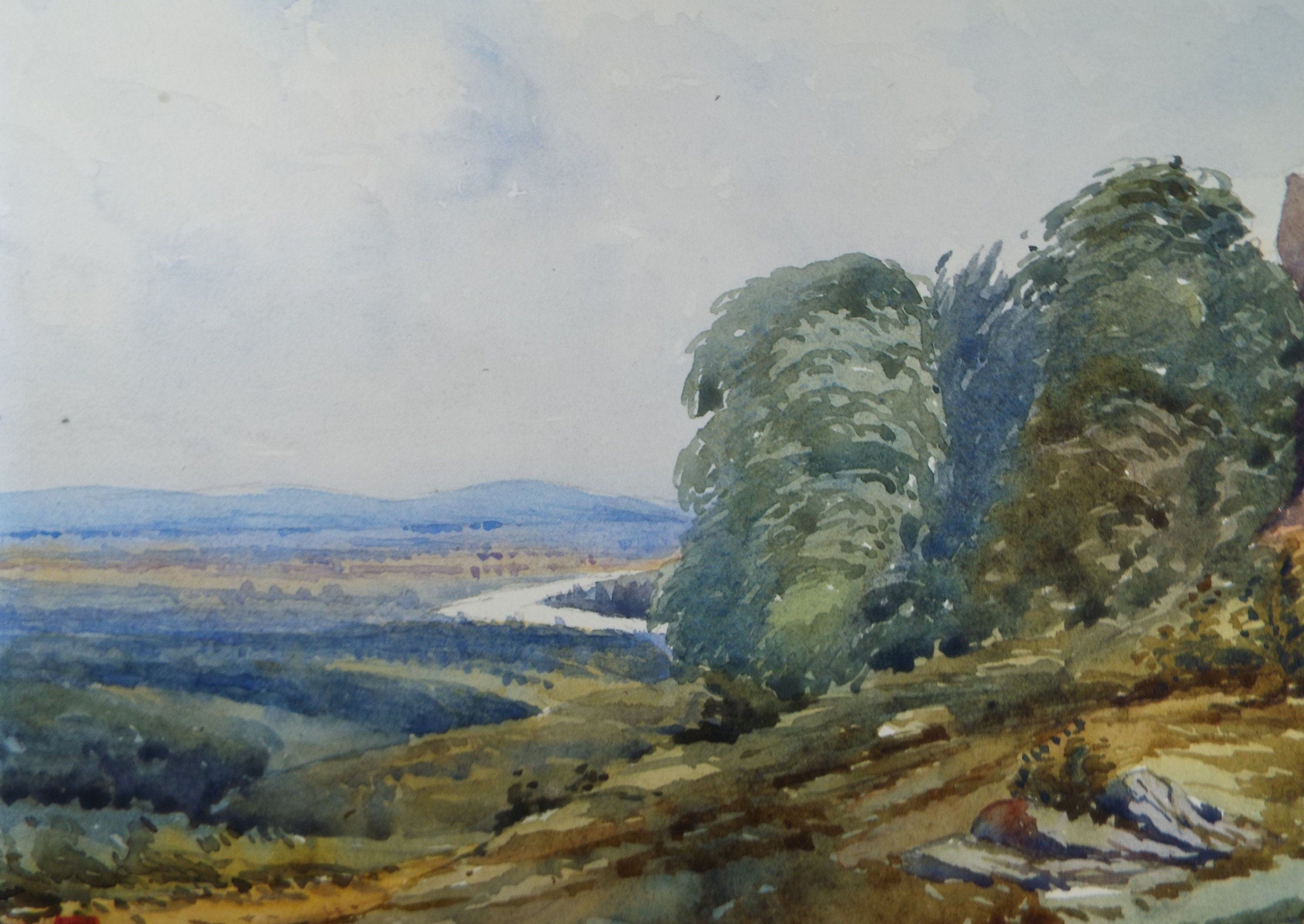 Original Watercolour, 'View from a Rocky Outcrop', Late 19th Century, Artist Unknown