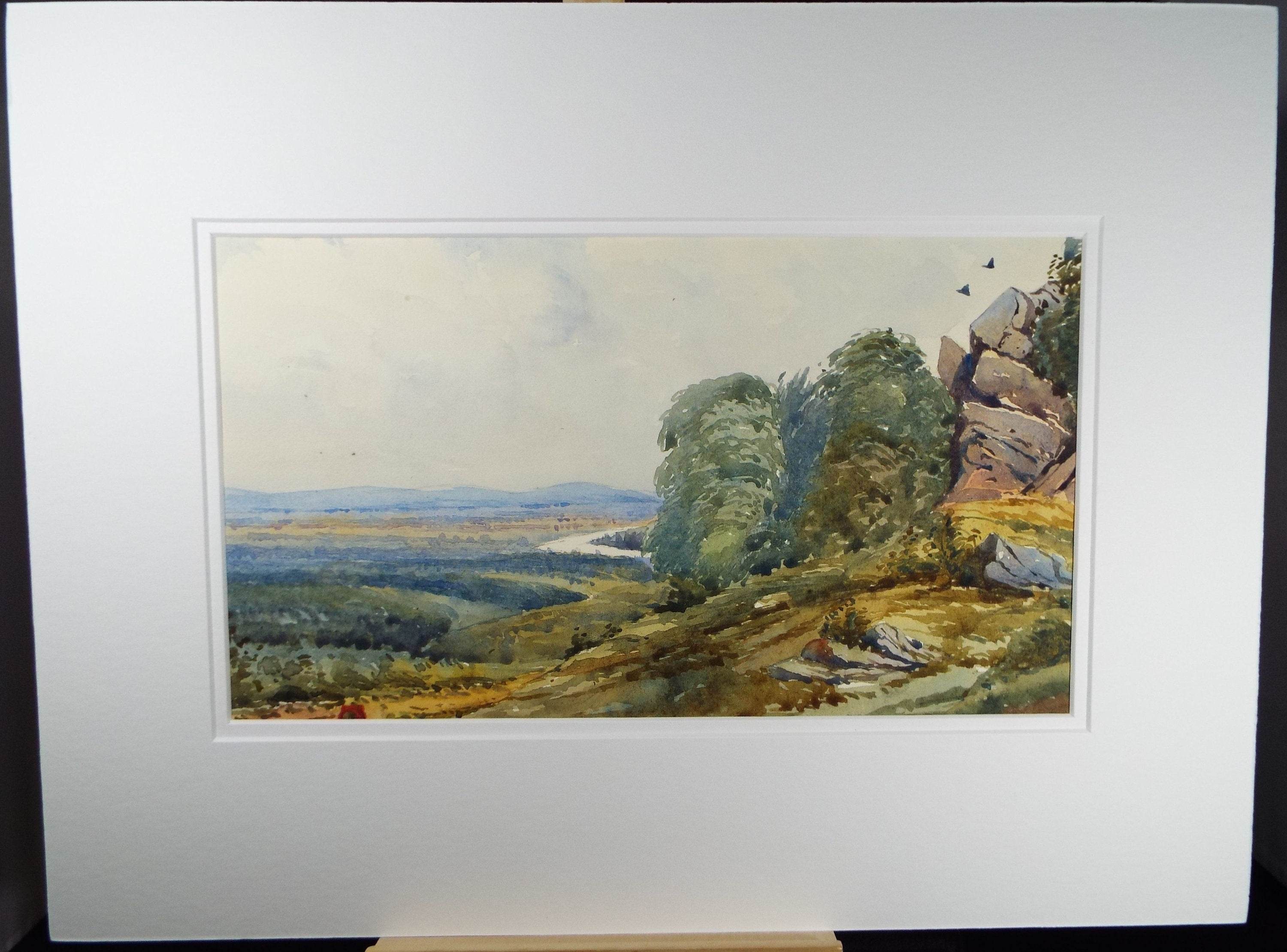 Original Watercolour, 'View from a Rocky Outcrop', Late 19th Century, Artist Unknown