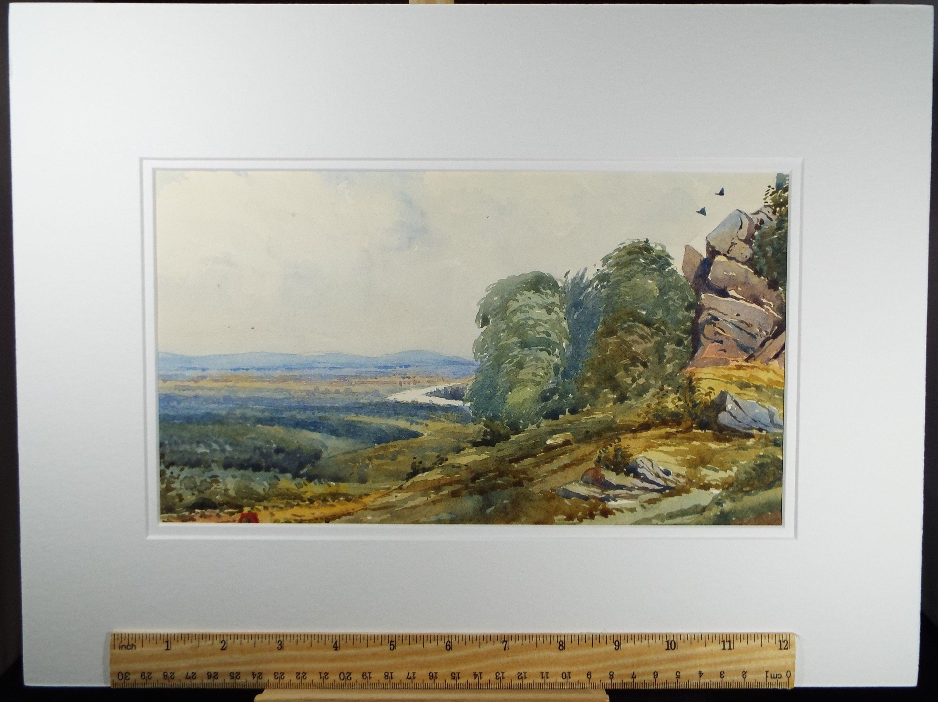 Original Watercolour, 'View from a Rocky Outcrop', Late 19th Century, Artist Unknown