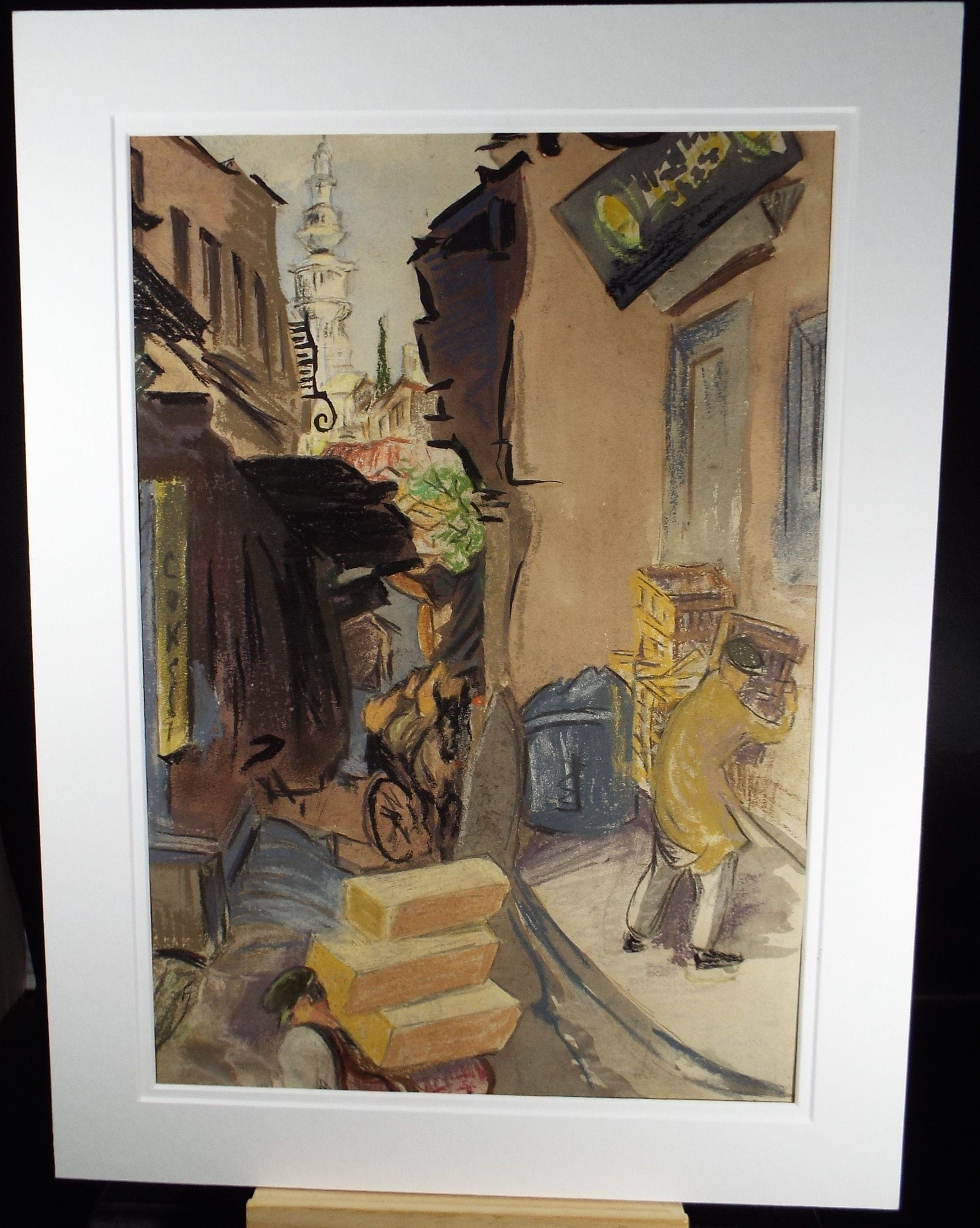 Original Pastel, 'Figures unloading goods', c1950's, Ivy T. Attwell (20th Century, British)