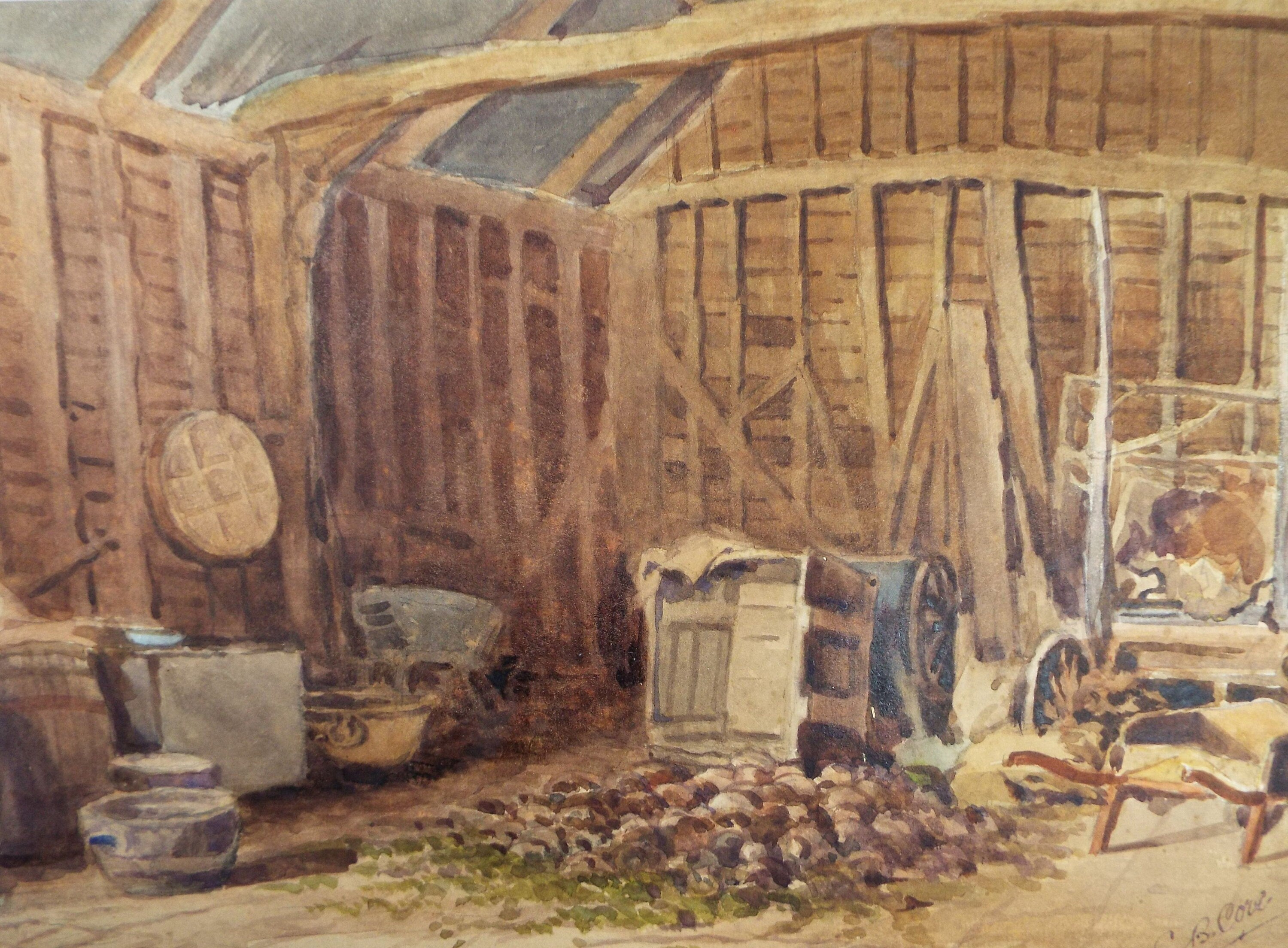 Original Watercolour & Gouache, 'Barn with Manglewurzels', Circa 1930's, Charles Browne Core (1860-1947)