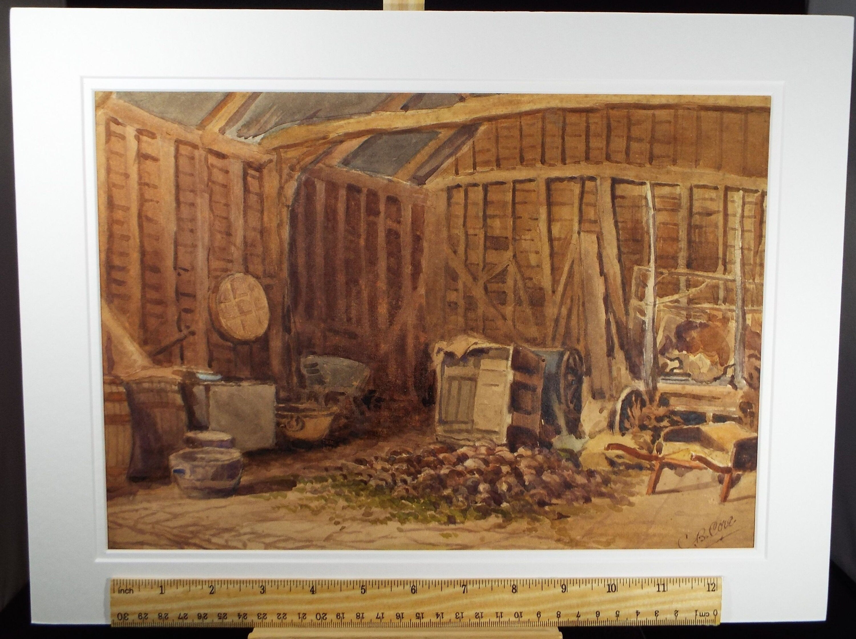 Original Watercolour & Gouache, 'Barn with Manglewurzels', Circa 1930's, Charles Browne Core (1860-1947)