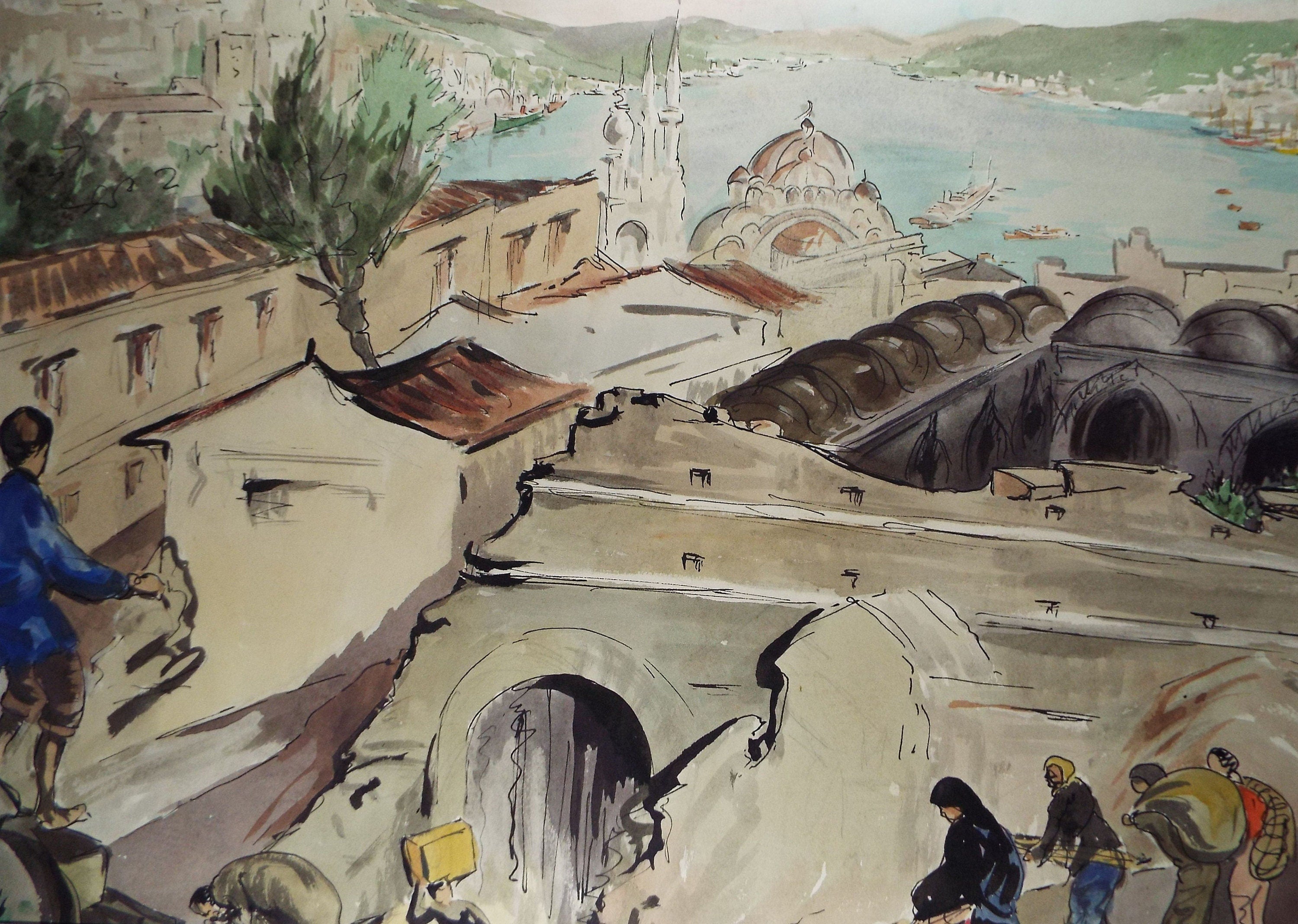 Original Watercolour & Gouache, 'North African Coastal Town',c1950's, Ivy T. Attwell (20th Century, British)