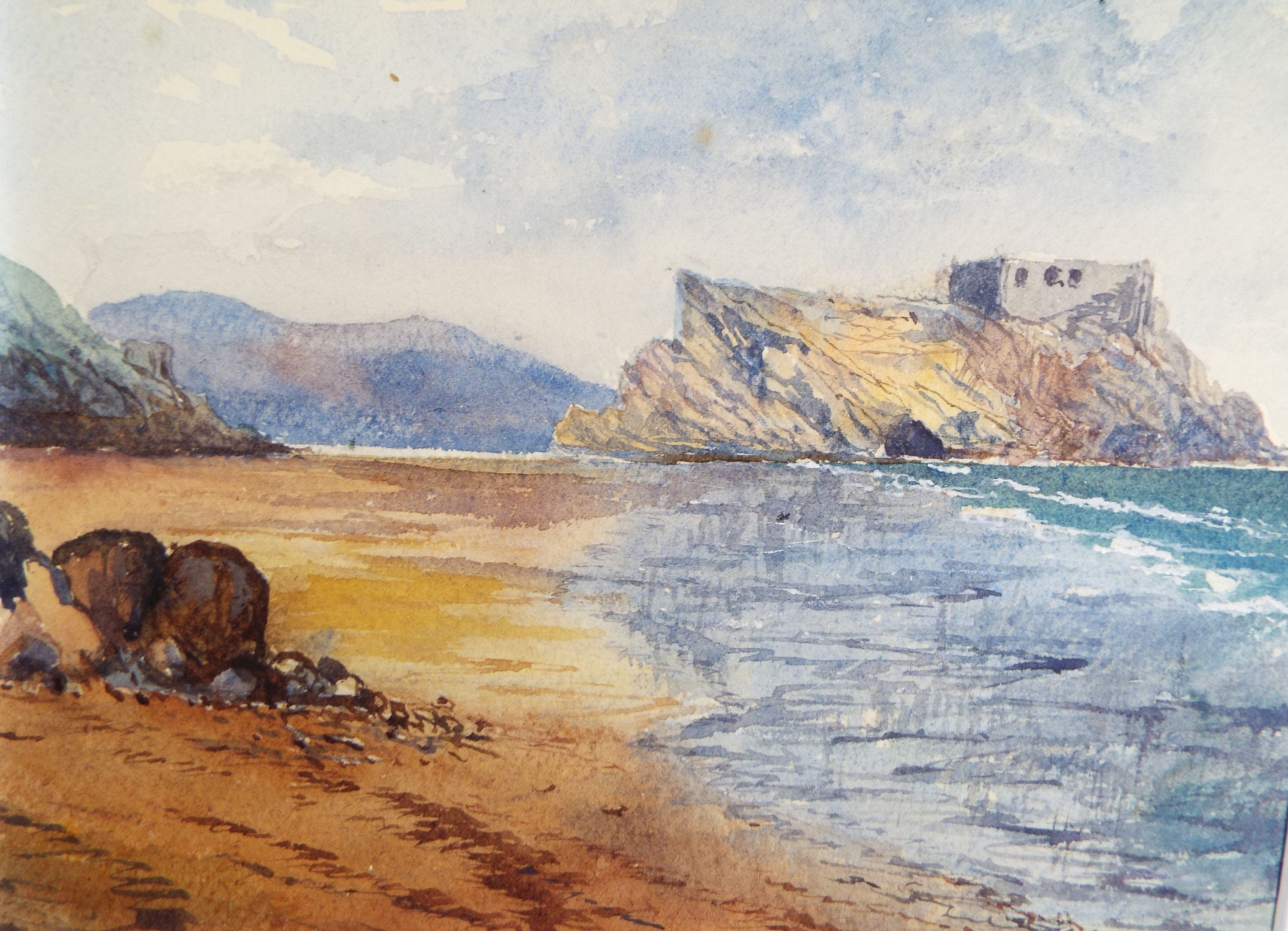 Original Watercolour c1880's, 'Rocky Shore' Unknown Artist - Marine Landscape