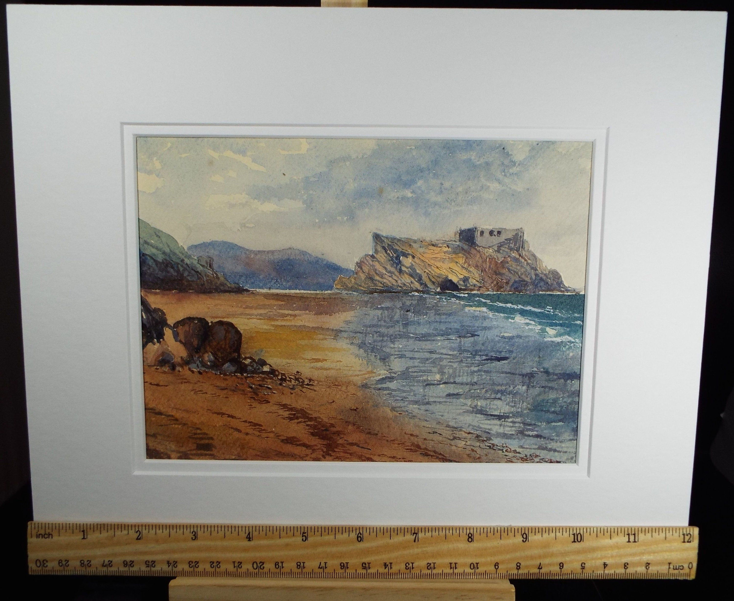 Original Watercolour c1880's, 'Rocky Shore' Unknown Artist - Marine Landscape