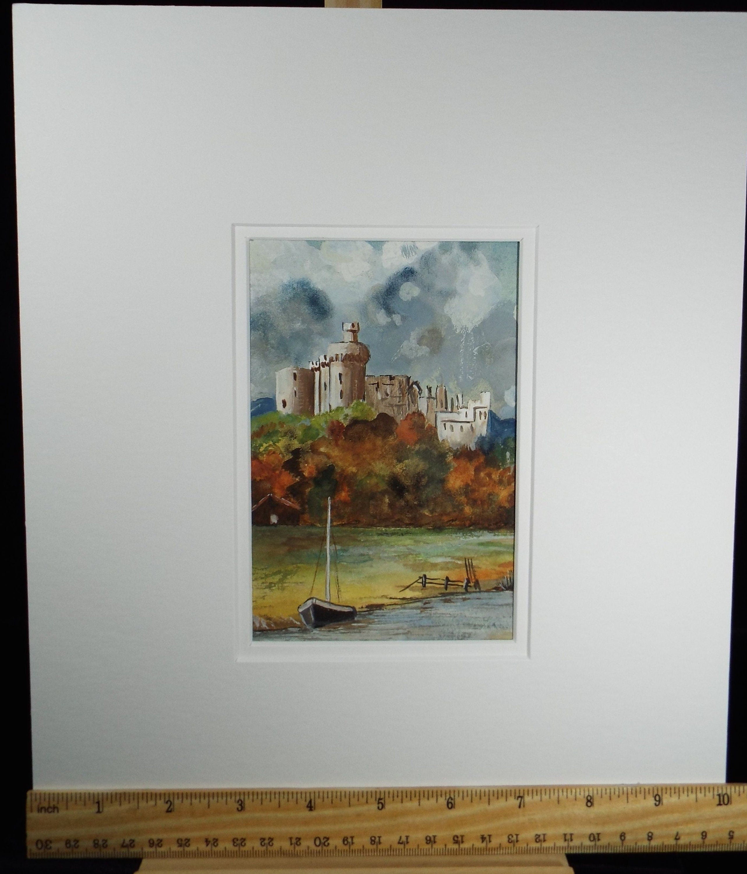 Original Watercolour, 'Castle by a River', Circa 1970's, Artist Unknown