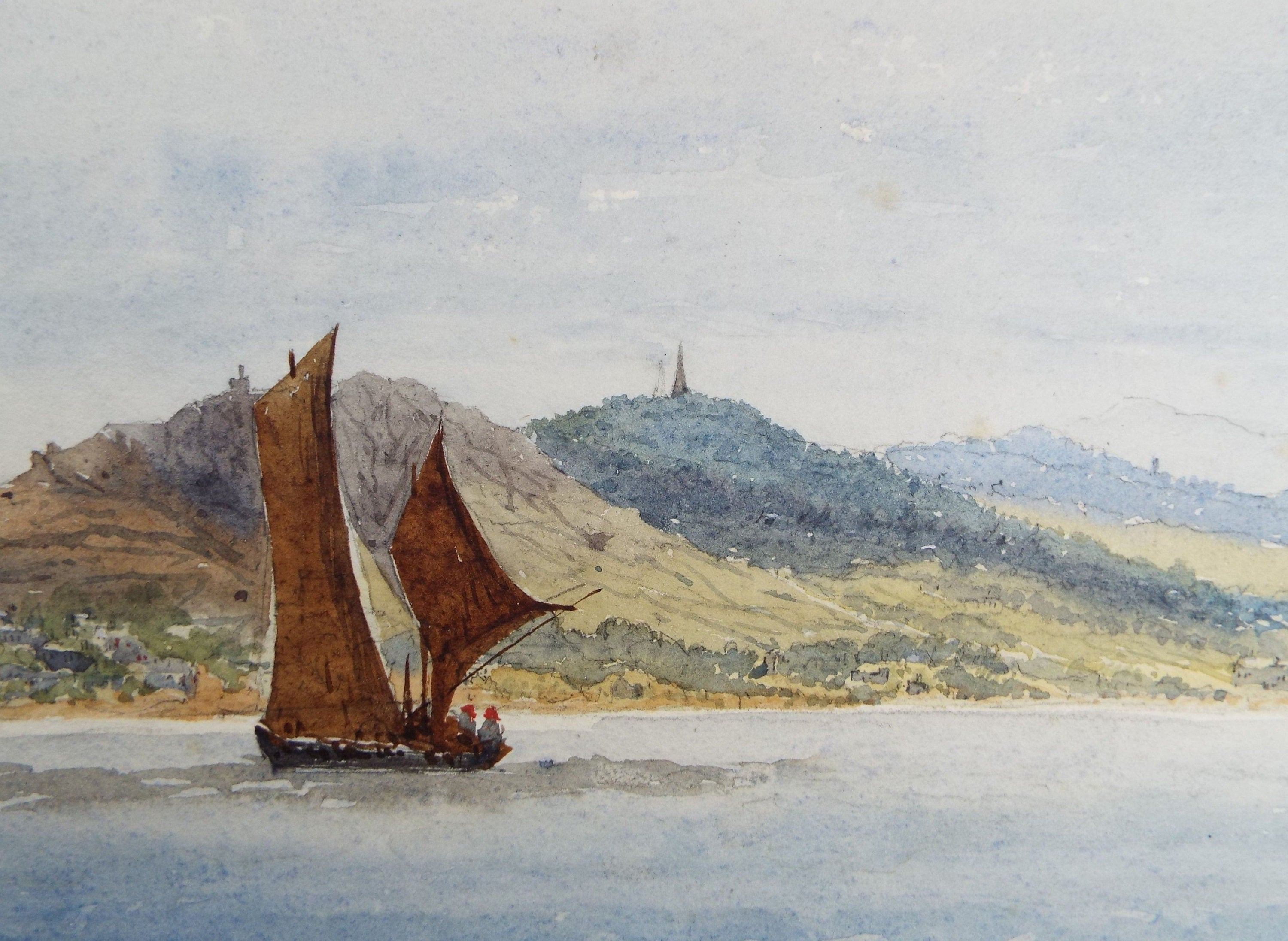 Original Watercolour, 'Sailing Barges off the Coast',  c1880,   Unknown Artist