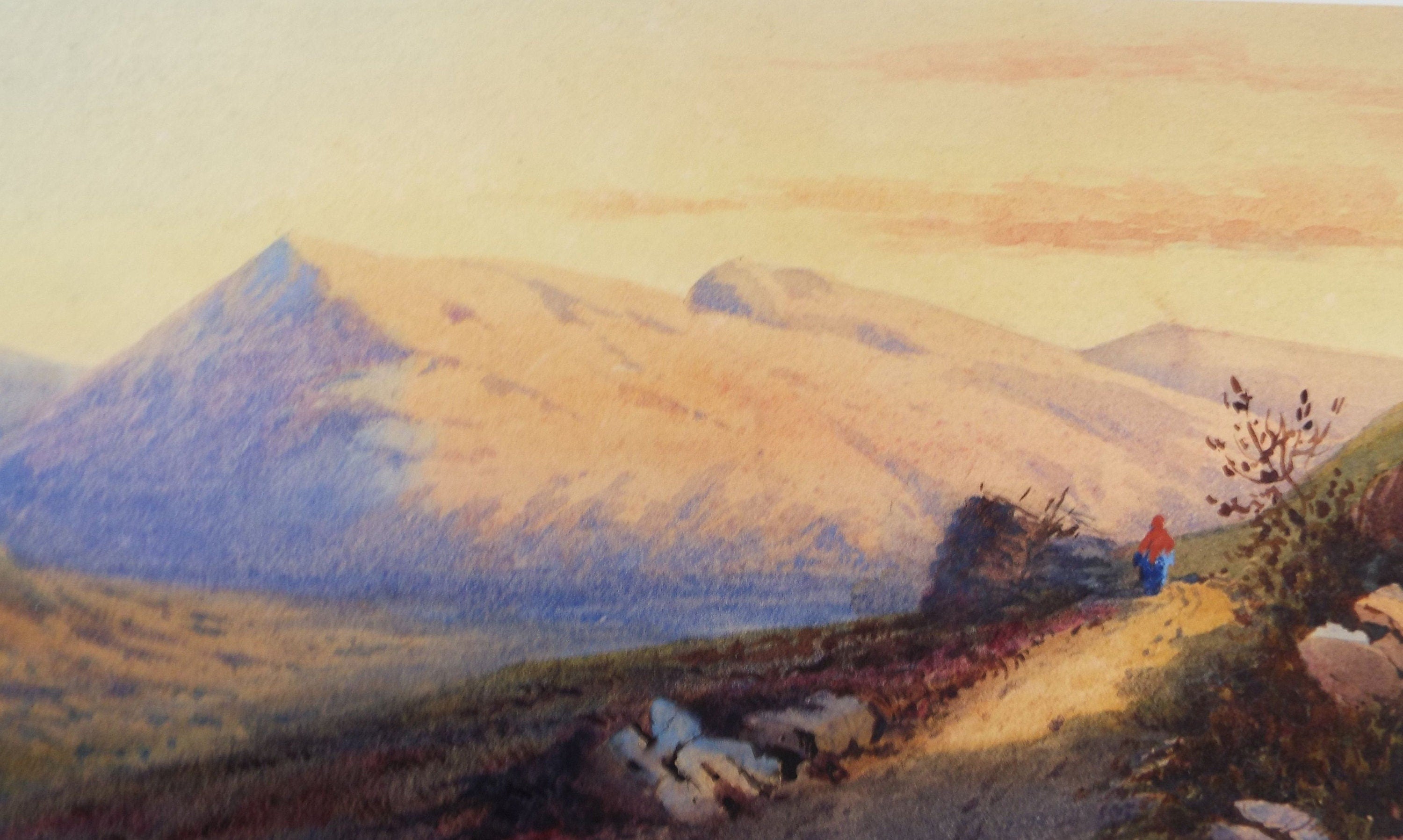 Original Watercolour, 'Mountain Pass with Figure', Late 19th Century, Artist Unknown