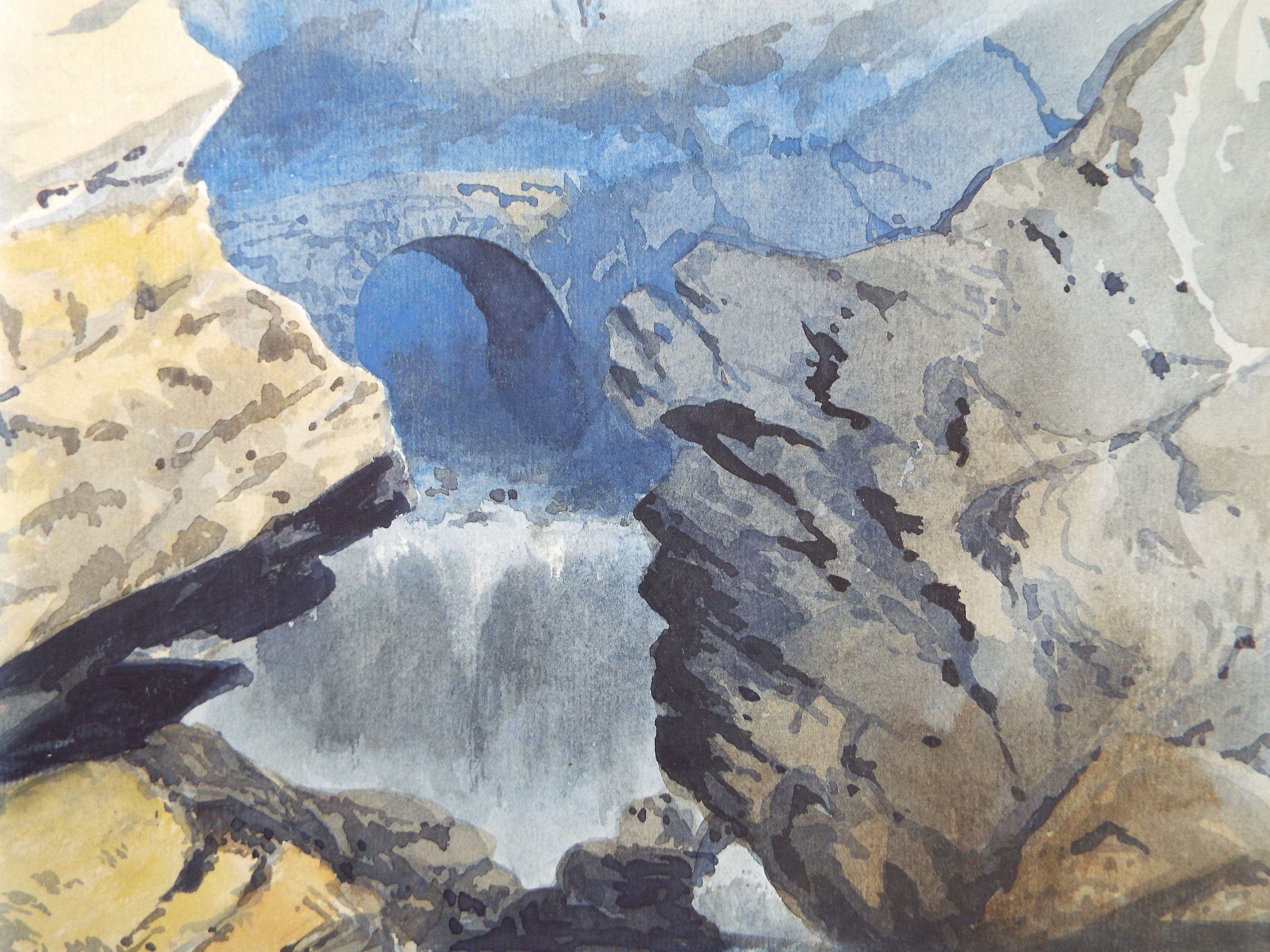 Original Watercolour, 'Cascade amongst the rocks' Late 19th Century, Artist Unknown