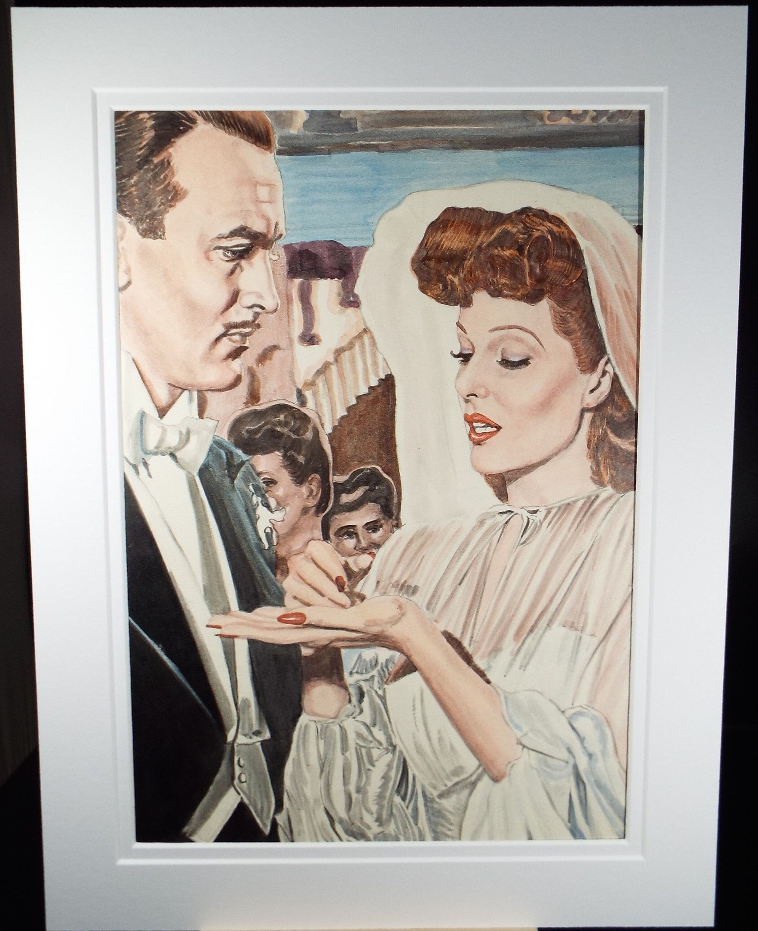 Original Pencil Drawing & Watercolour, 'Classic Hollywood Cinema', Albert Leonard, Mid 20th Century