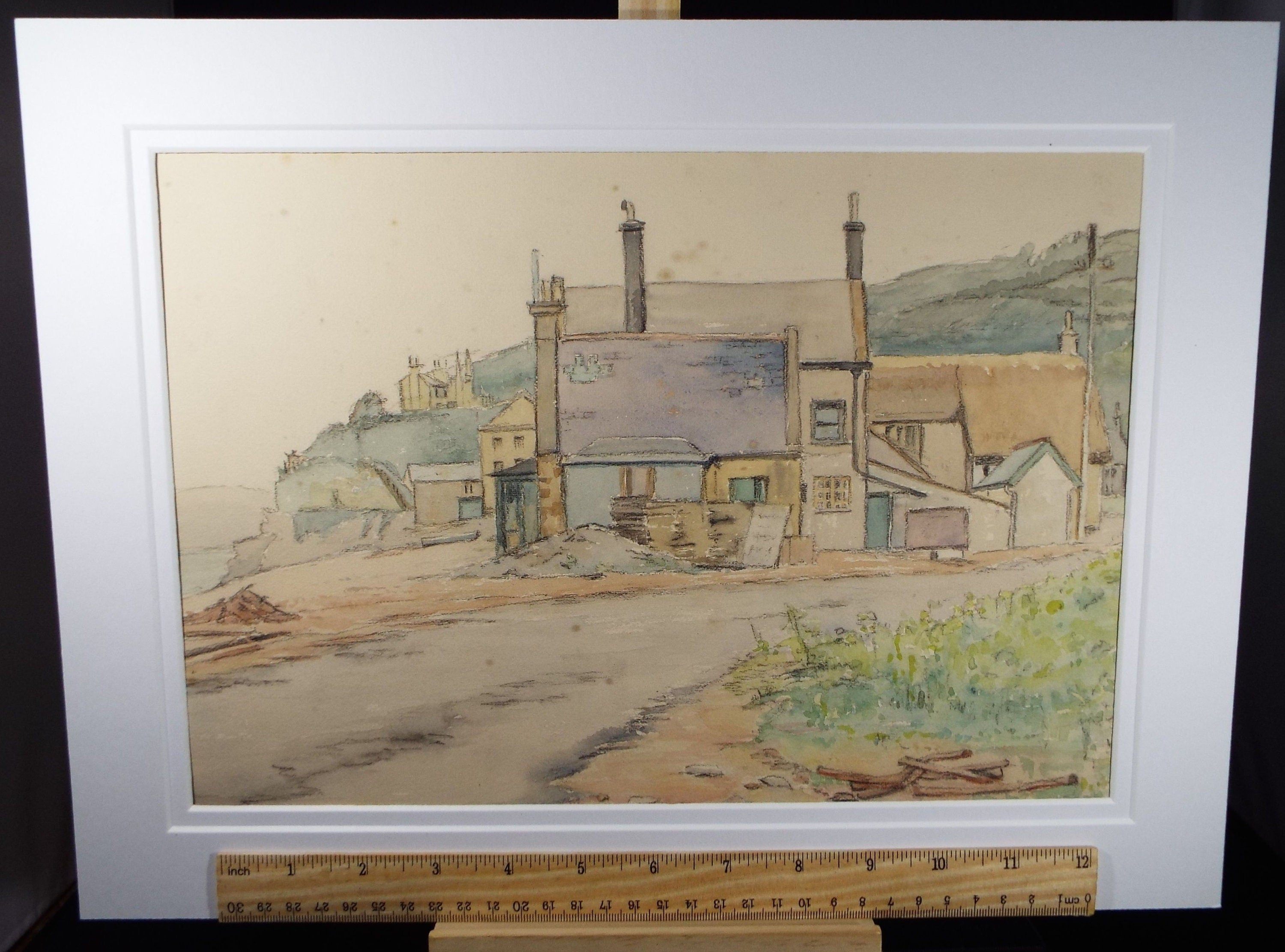 Original Charcoal & Watercolour, 'Coastal Village', Circa 1930's , Frank Harold Read FRPS (1881-1960)