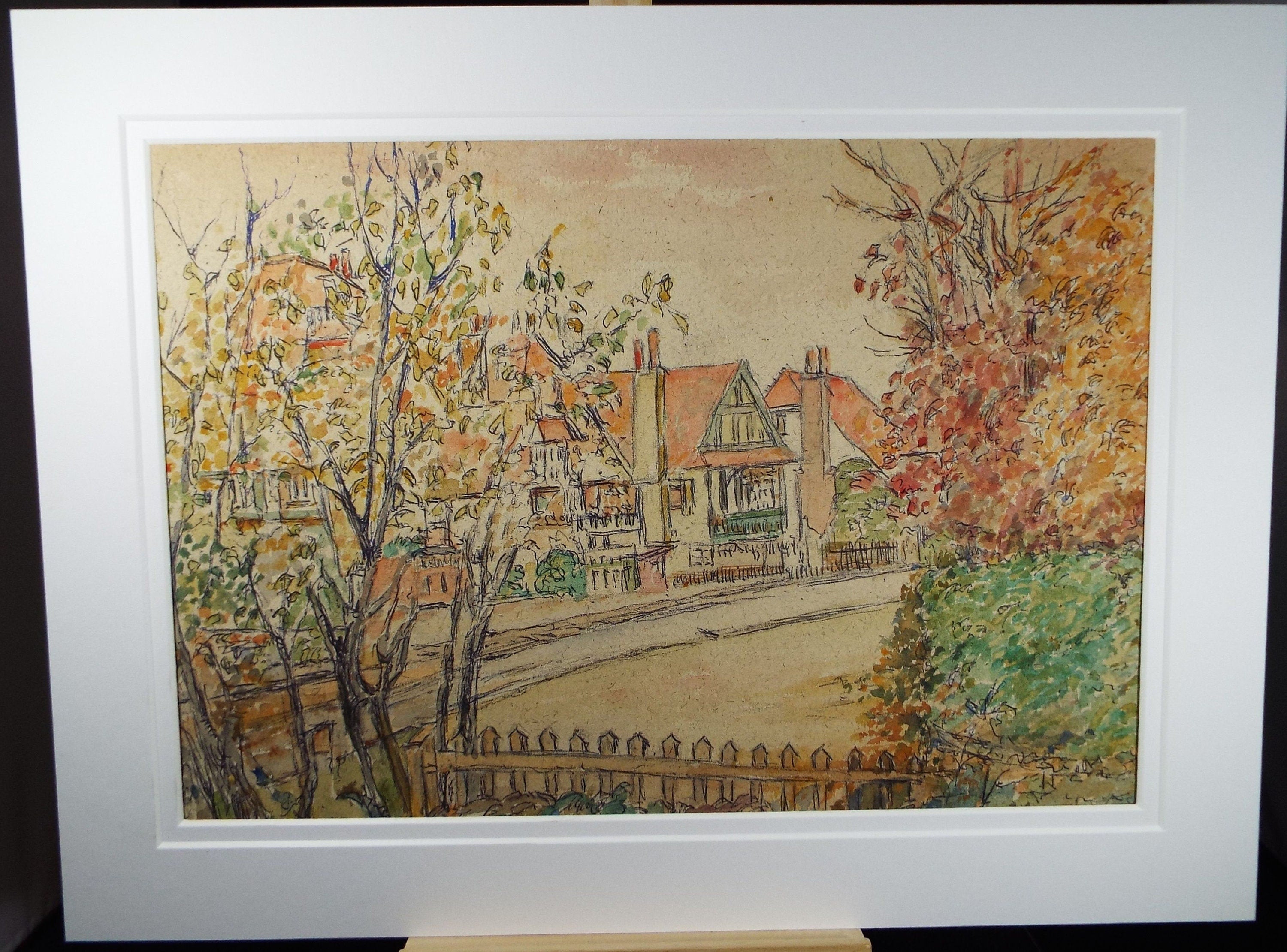 Original Charcoal & Watercolour, 'A Suburban Street', Circa 1930's , Frank Harold Read FRPS (1881-1960)