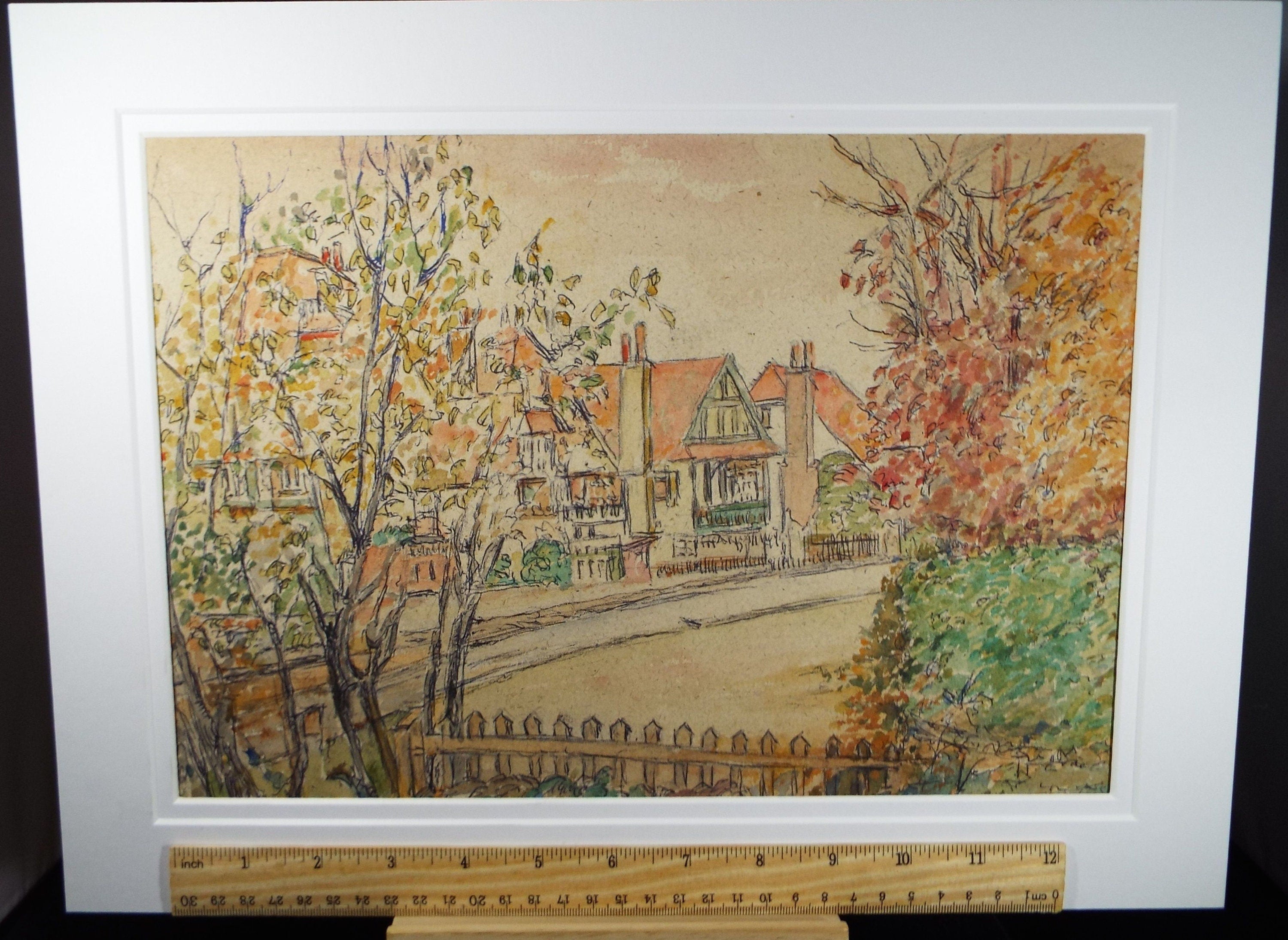 Original Charcoal & Watercolour, 'A Suburban Street', Circa 1930's , Frank Harold Read FRPS (1881-1960)