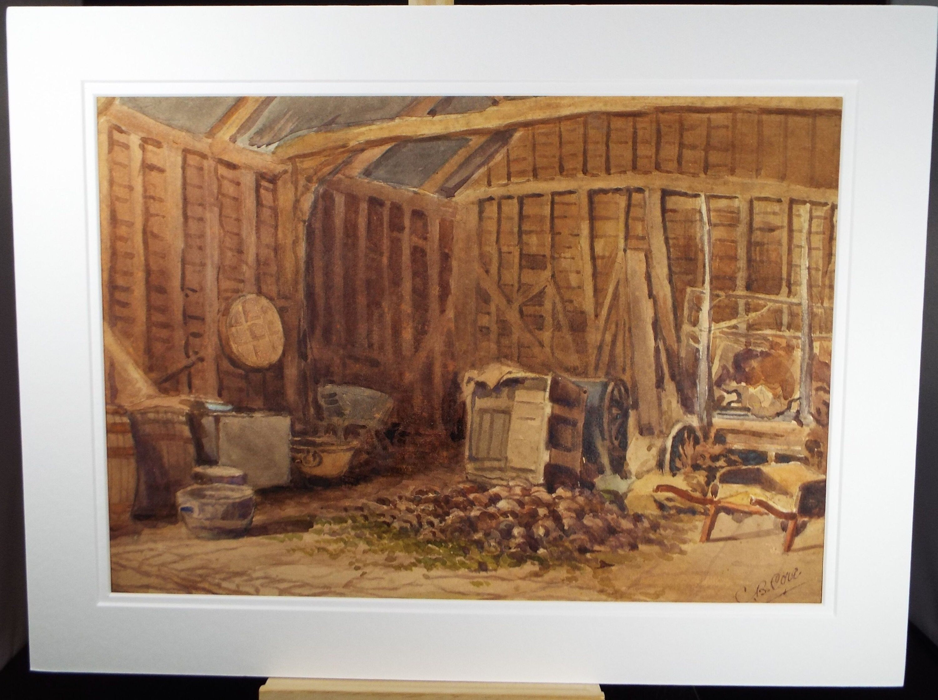 Original Watercolour & Gouache, 'Barn with Manglewurzels', Circa 1930's, Charles Browne Core (1860-1947)