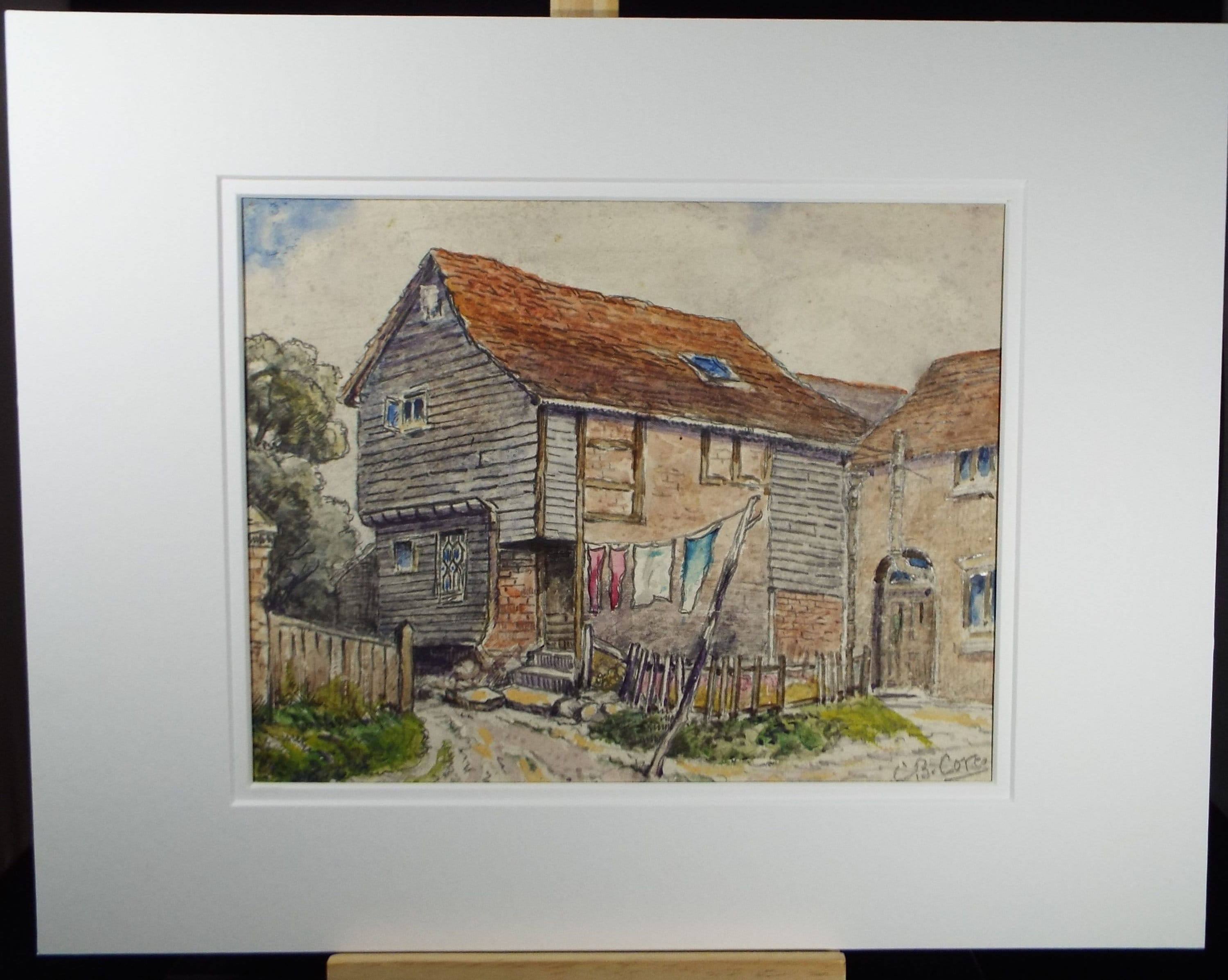 Original Watercolour & Gouache, 'Village Cottage', circa 1930's, Charles Browne Core (1860-1947)