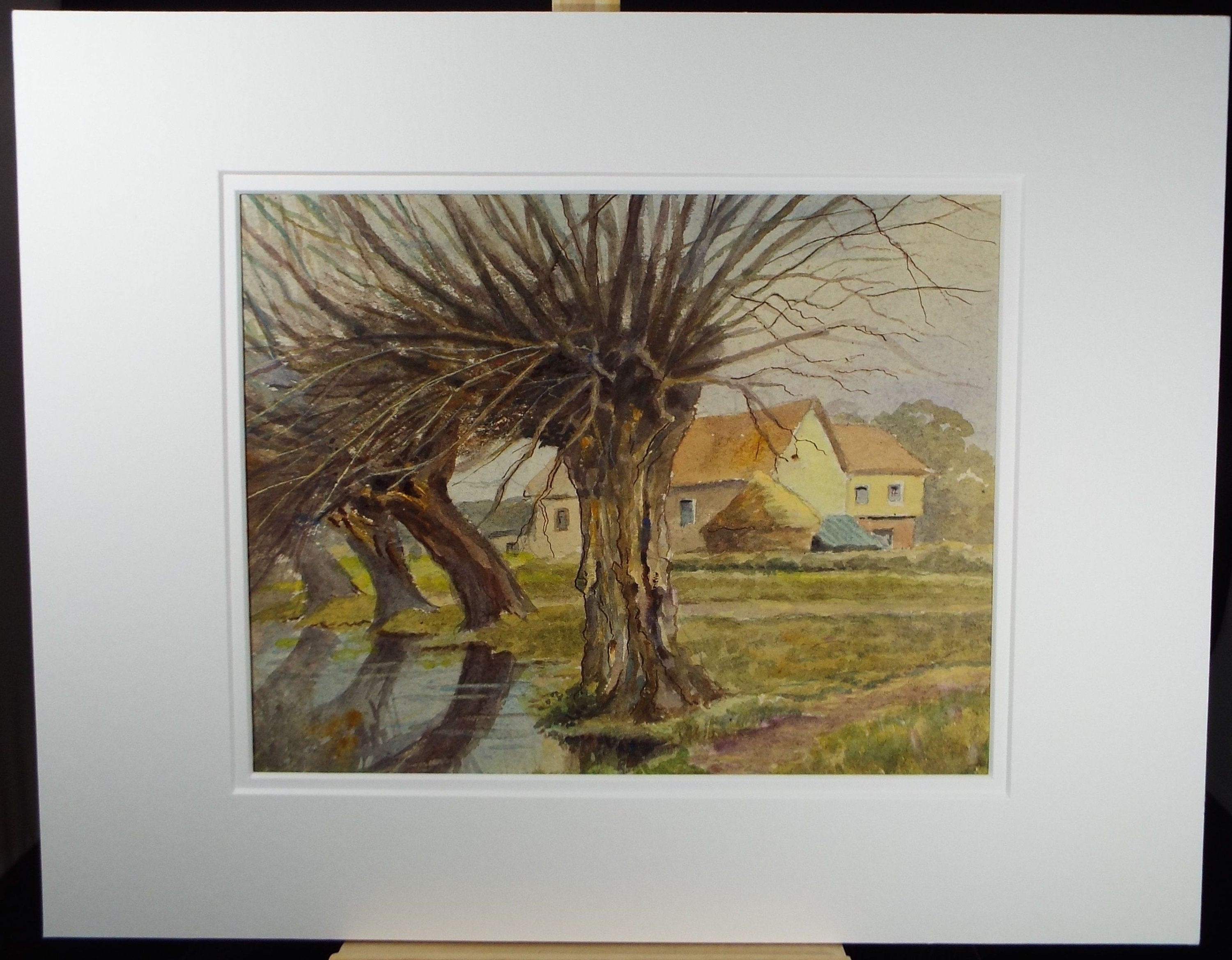 Original Watercolour & Gouache, 'Village Farmhouse with Willows', Circa 1930's, Charles Browne Core (1860-1947)