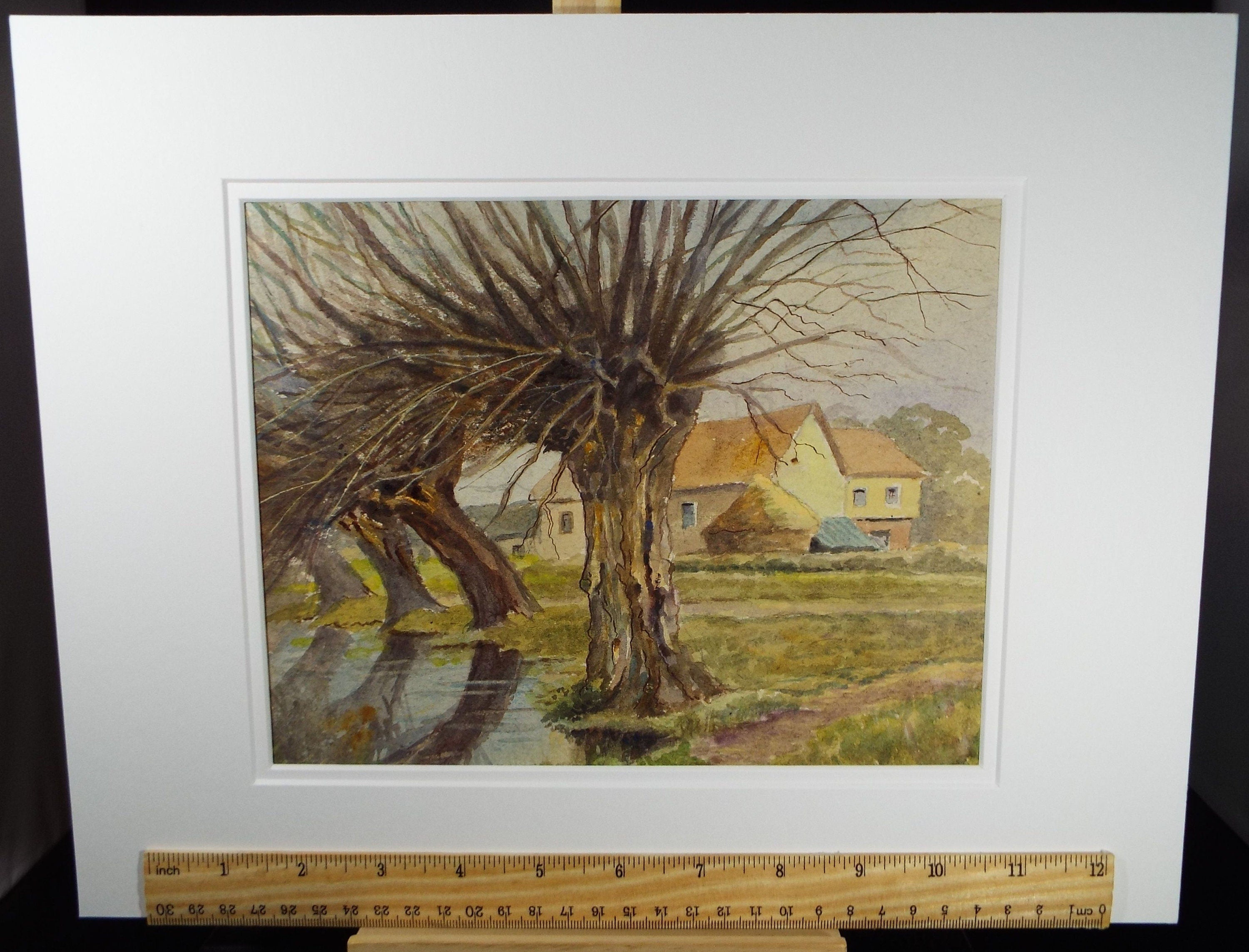 Original Watercolour & Gouache, 'Village Farmhouse with Willows', Circa 1930's, Charles Browne Core (1860-1947)